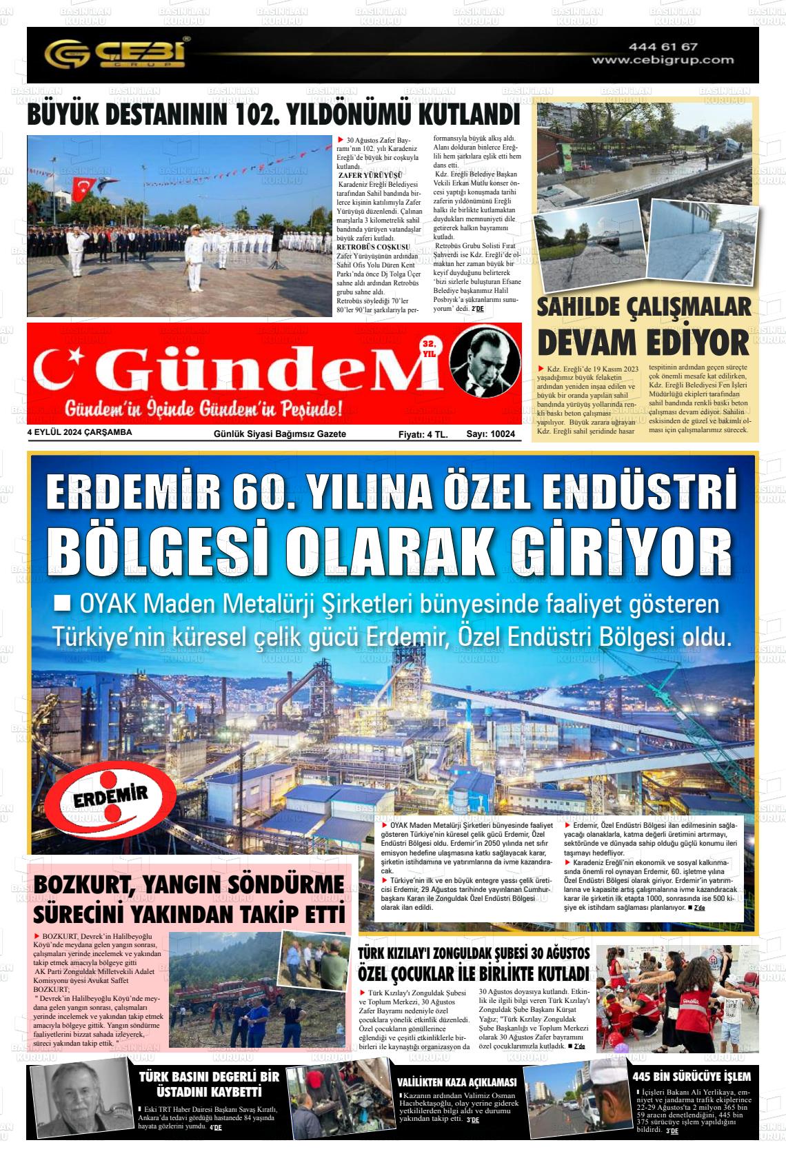04 Eylül 2024 Gündem Ereğli Gazete Manşeti