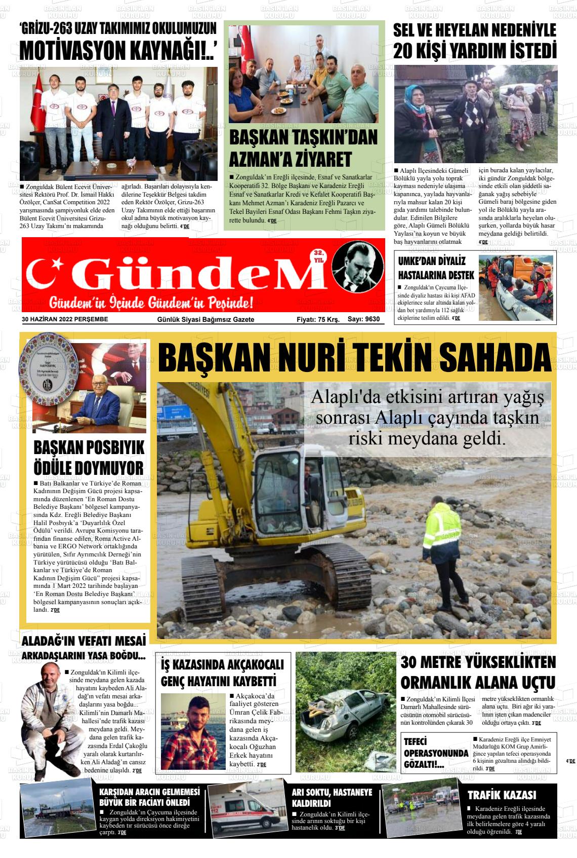 30 Haziran 2022 Gündem Ereğli Gazete Manşeti