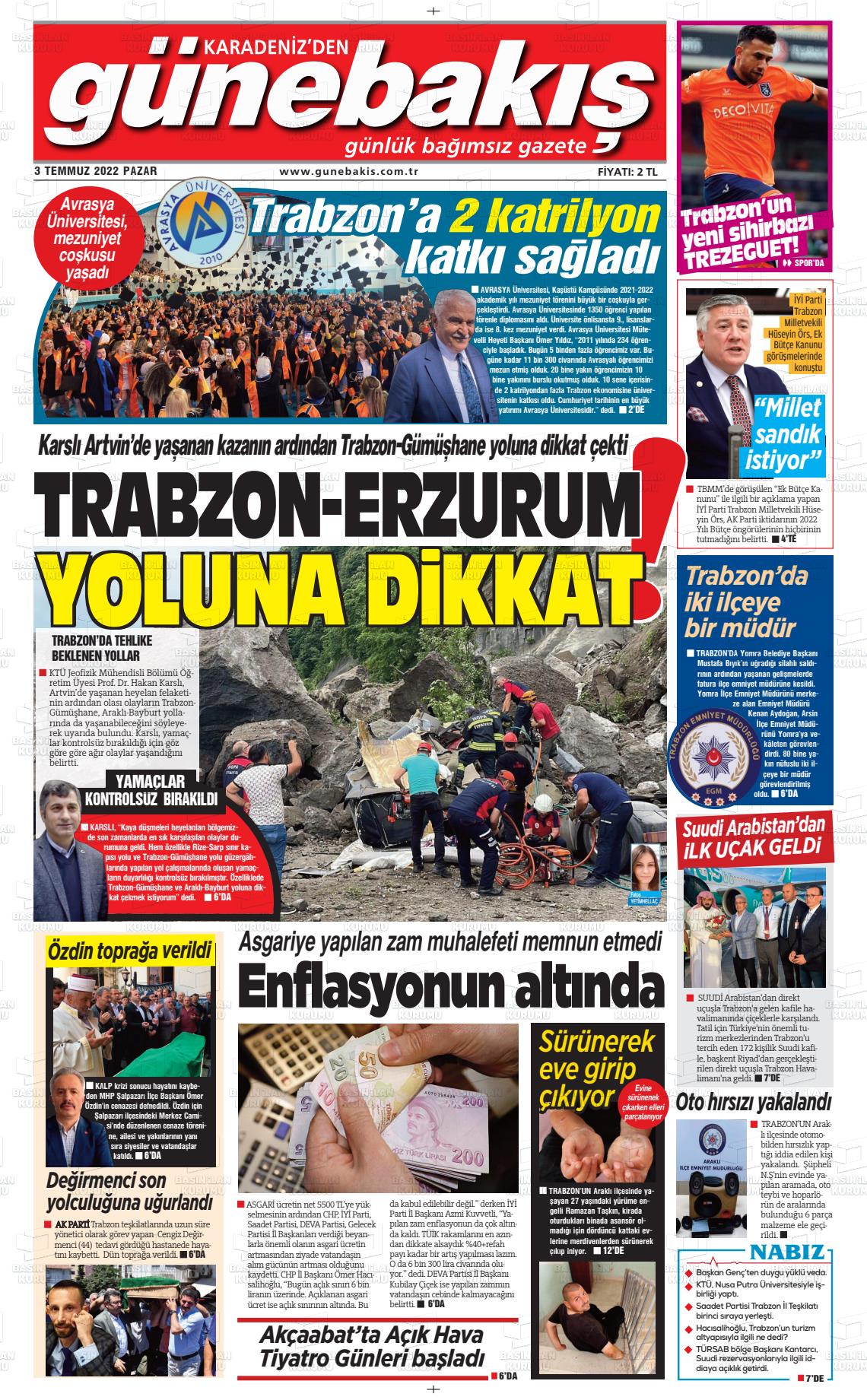 03 Temmuz 2022 Günebakış Gazete Manşeti