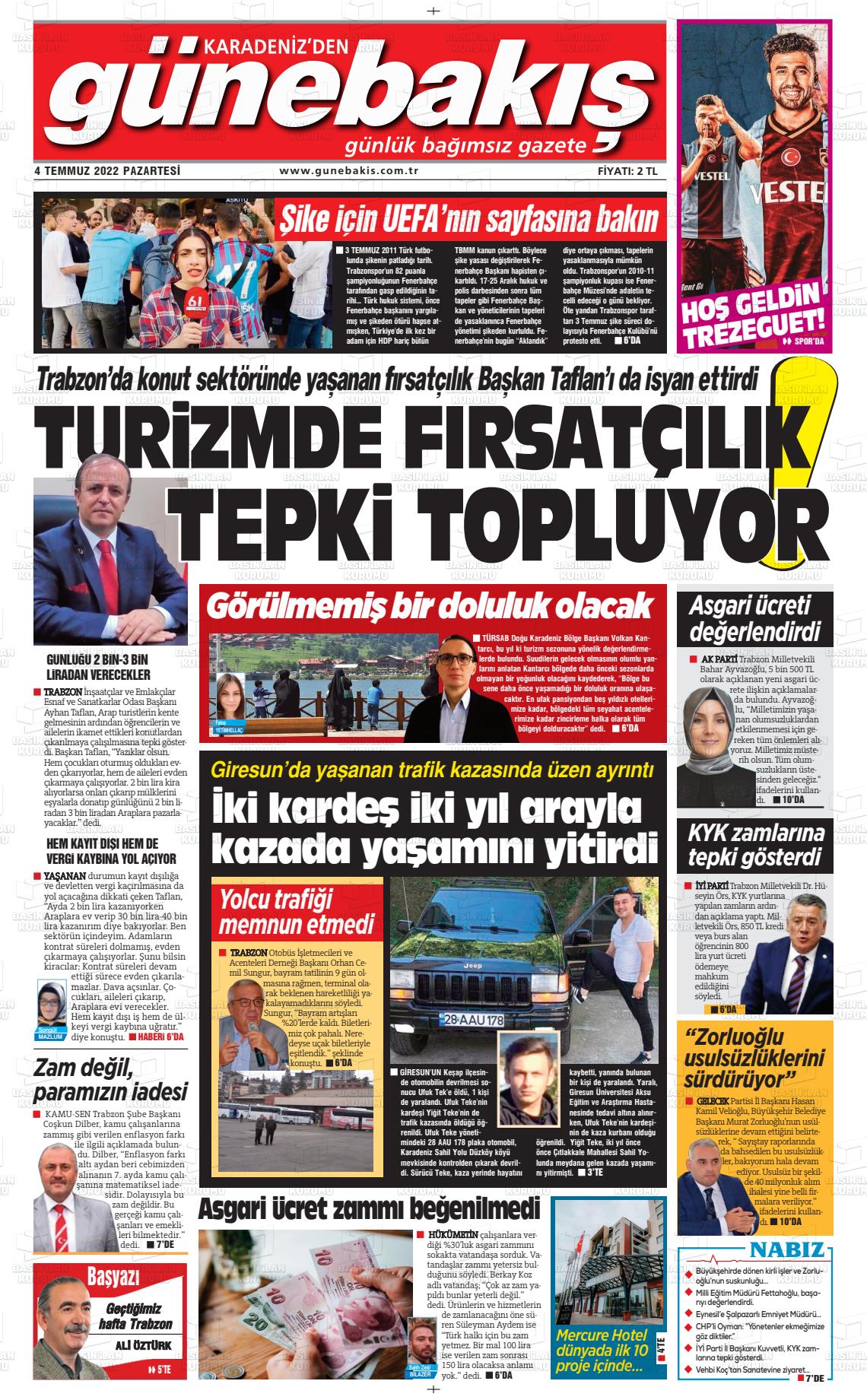04 Temmuz 2022 Günebakış Gazete Manşeti