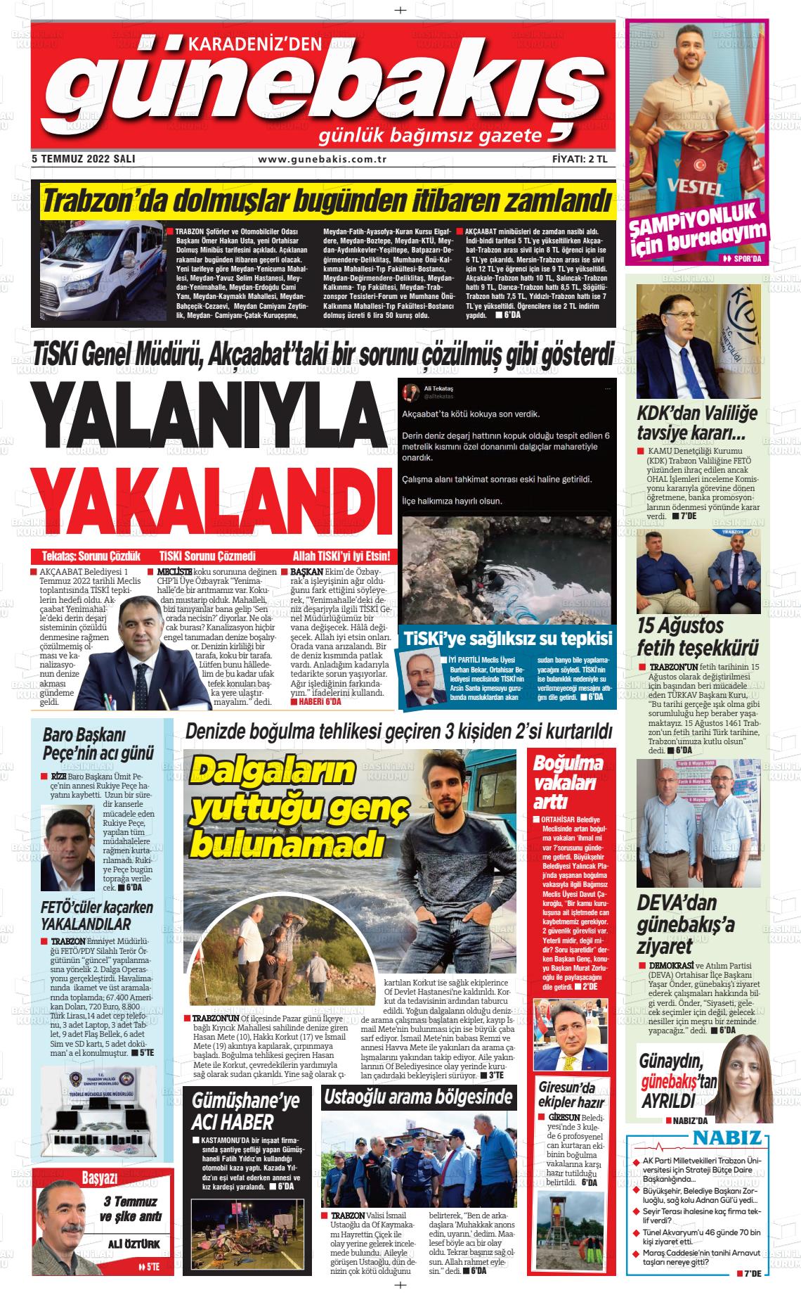 05 Temmuz 2022 Günebakış Gazete Manşeti