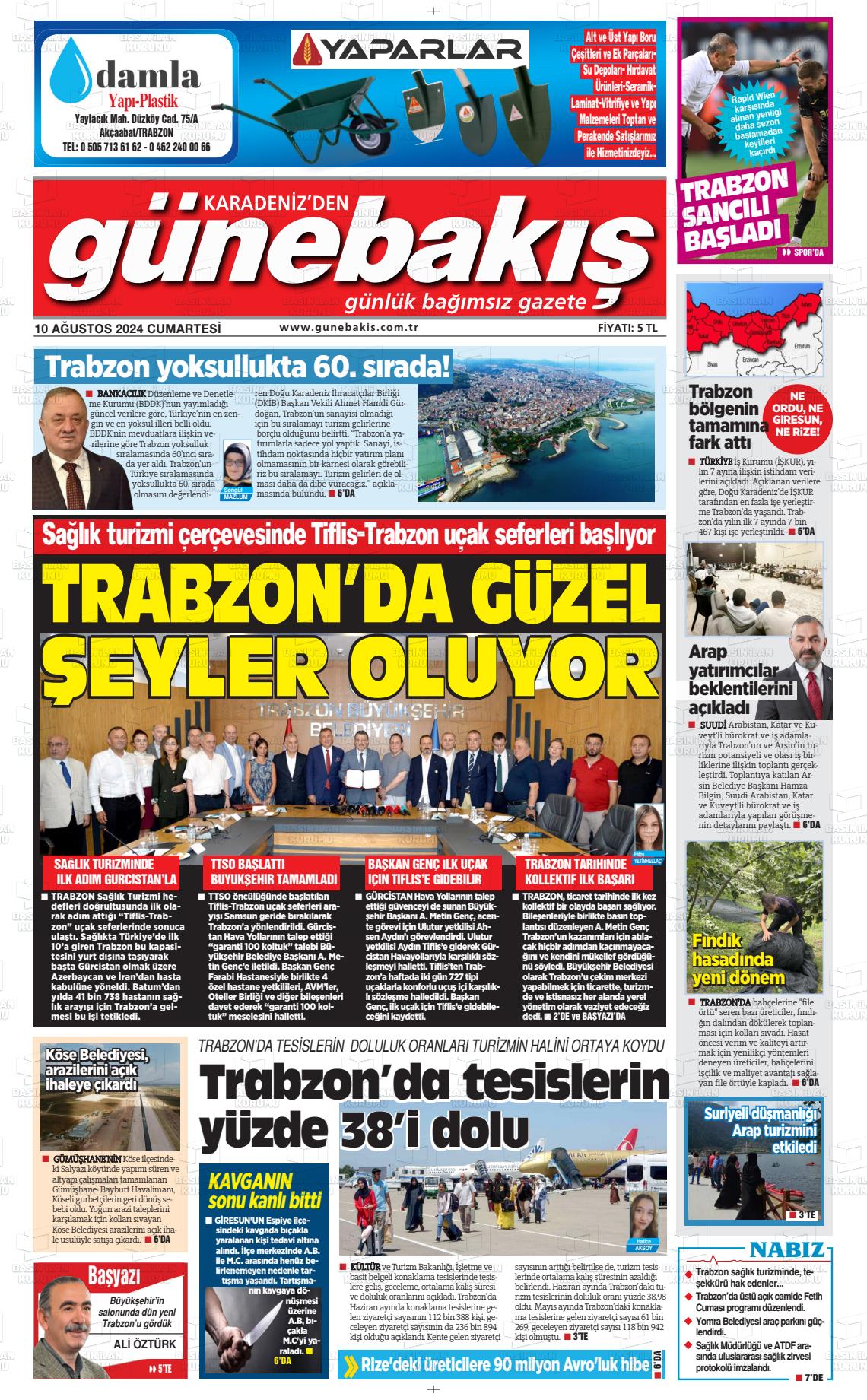 10 Ağustos 2024 Günebakış Gazete Manşeti