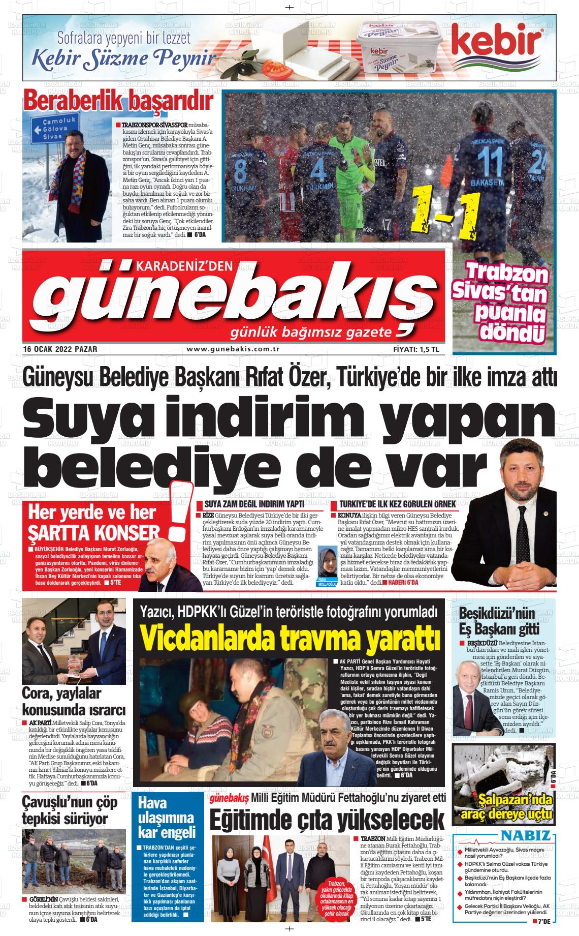 16 Ocak 2022 Günebakış Gazete Manşeti