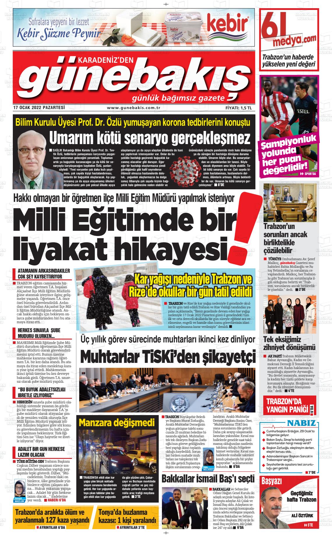 17 Ocak 2022 Günebakış Gazete Manşeti