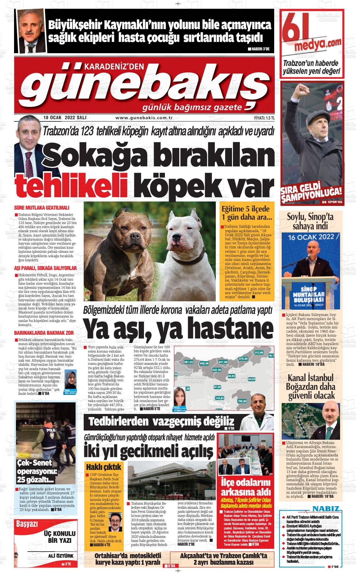 18 Ocak 2022 Günebakış Gazete Manşeti
