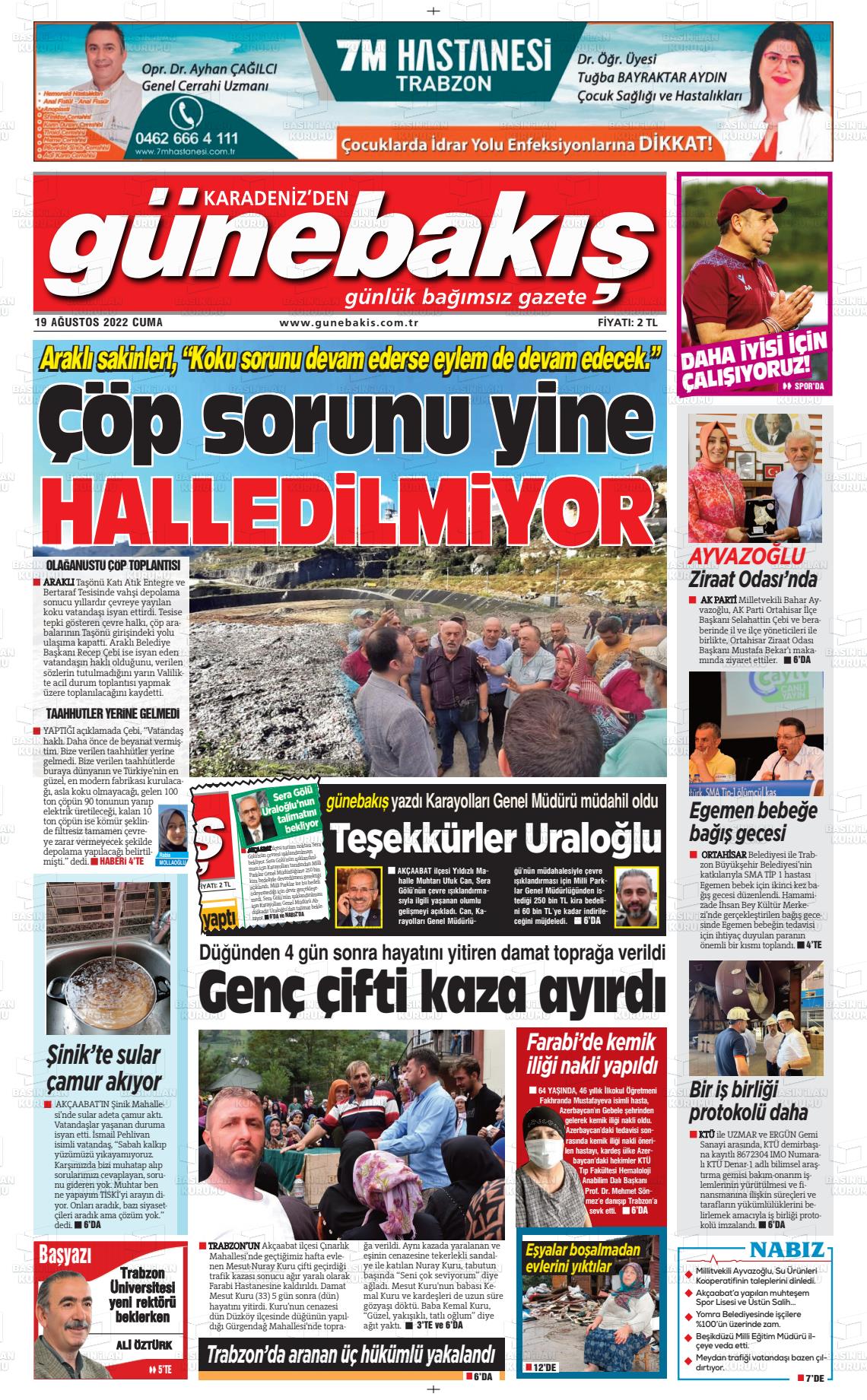 19 Ağustos 2022 Günebakış Gazete Manşeti