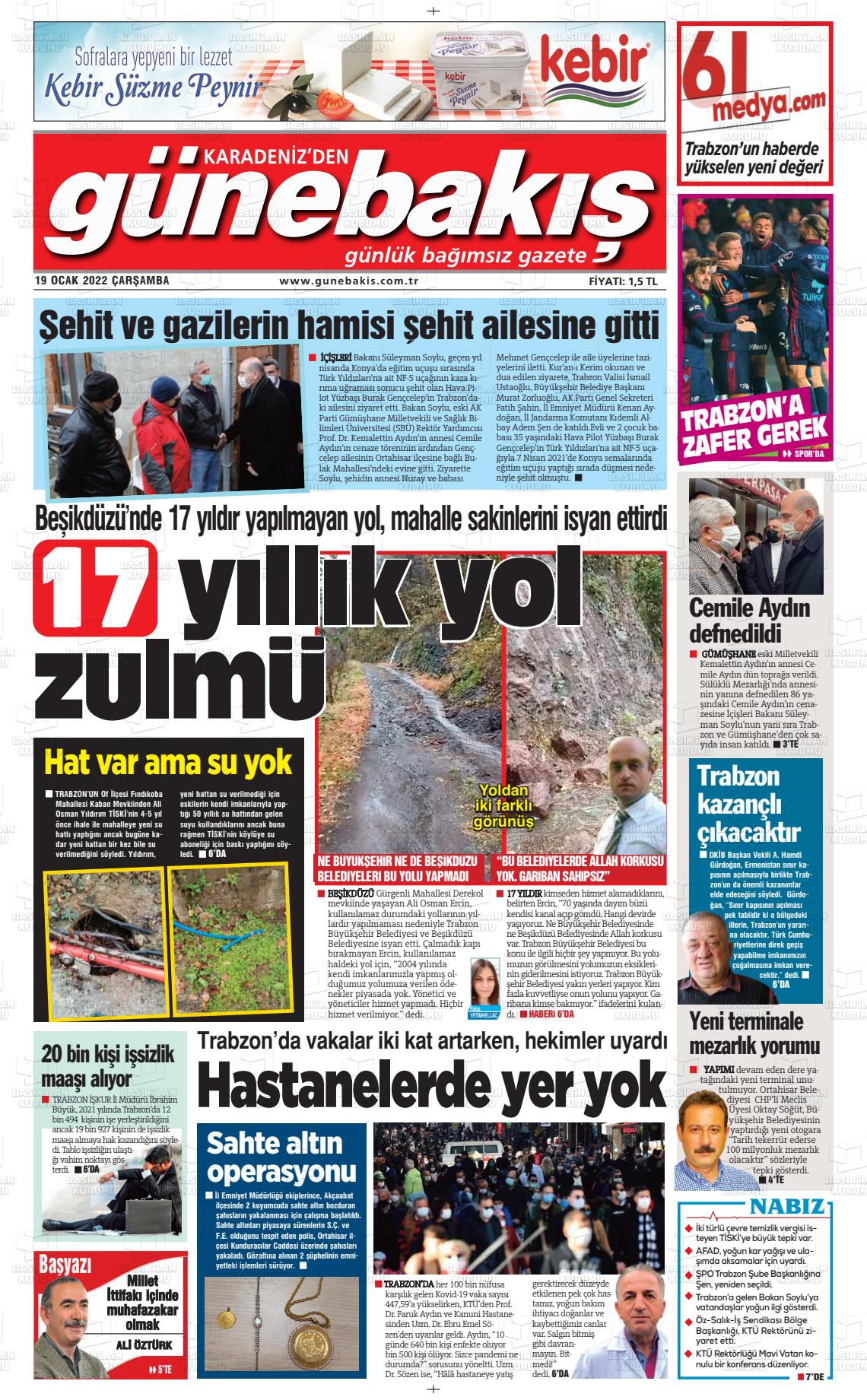 19 Ocak 2022 Günebakış Gazete Manşeti