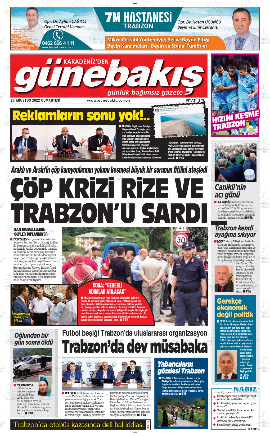 20 Ağustos 2022 Günebakış Gazete Manşeti