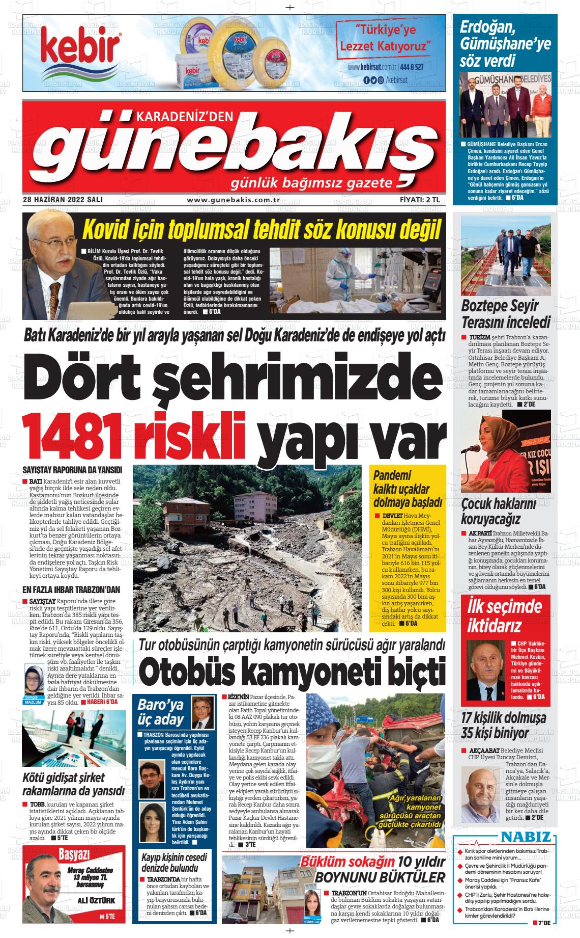 28 Haziran 2022 Günebakış Gazete Manşeti
