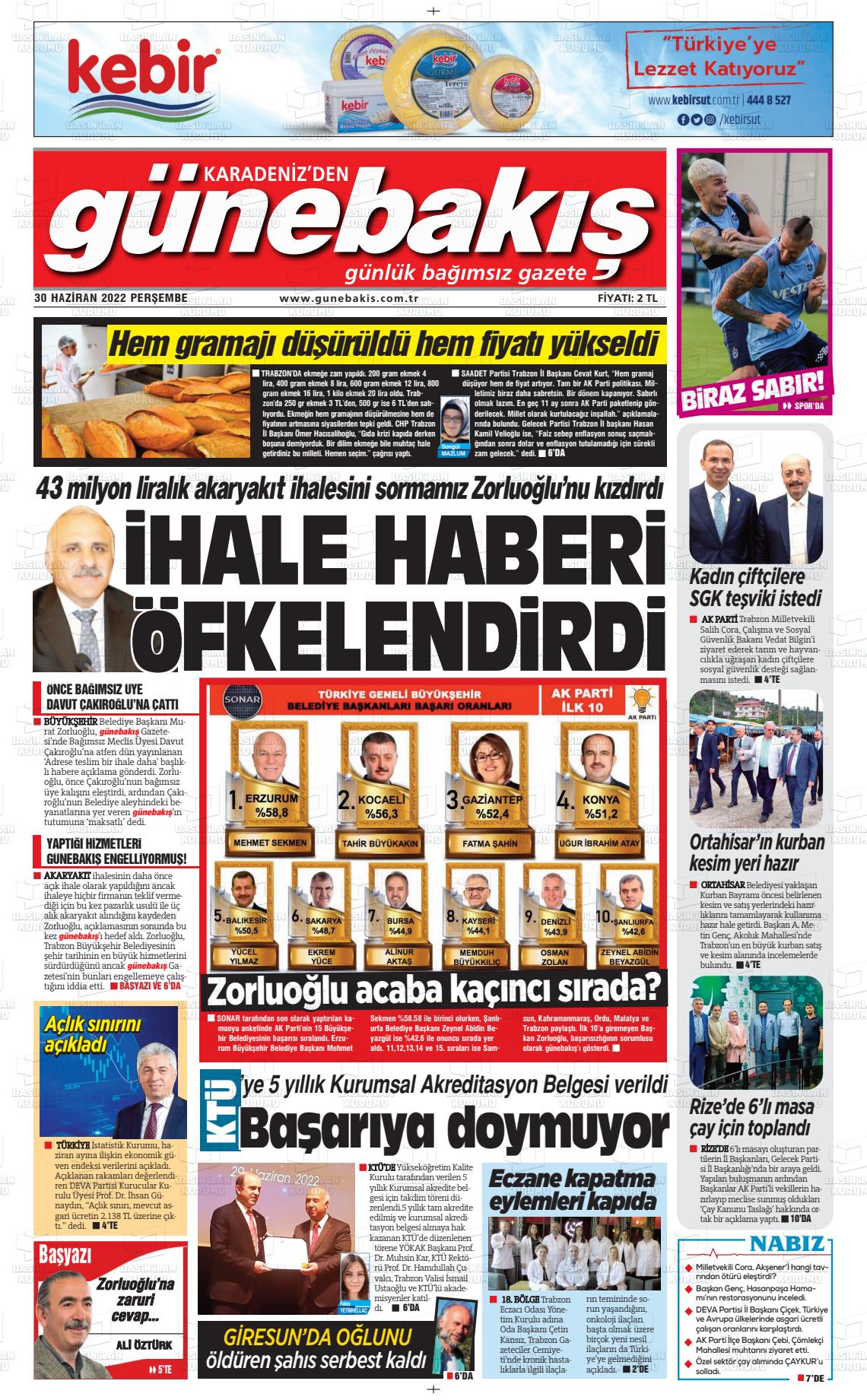 01 Temmuz 2022 Günebakış Gazete Manşeti