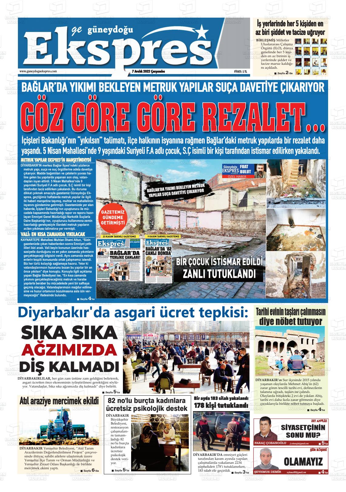 07 Aralık 2022 Güneydoğu Ekspres Gazete Manşeti