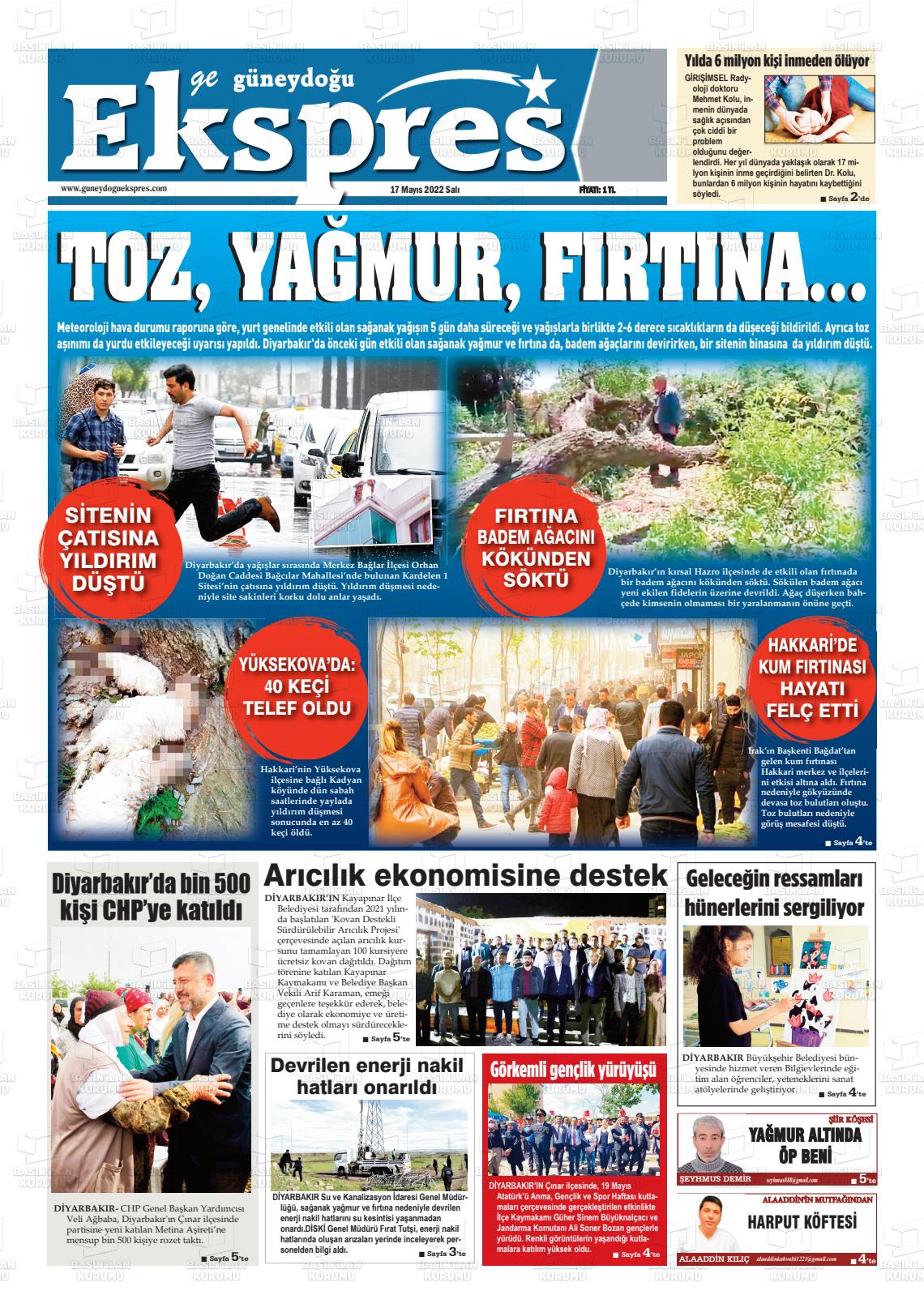 17 Mayıs 2022 Güneydoğu Ekspres Gazete Manşeti