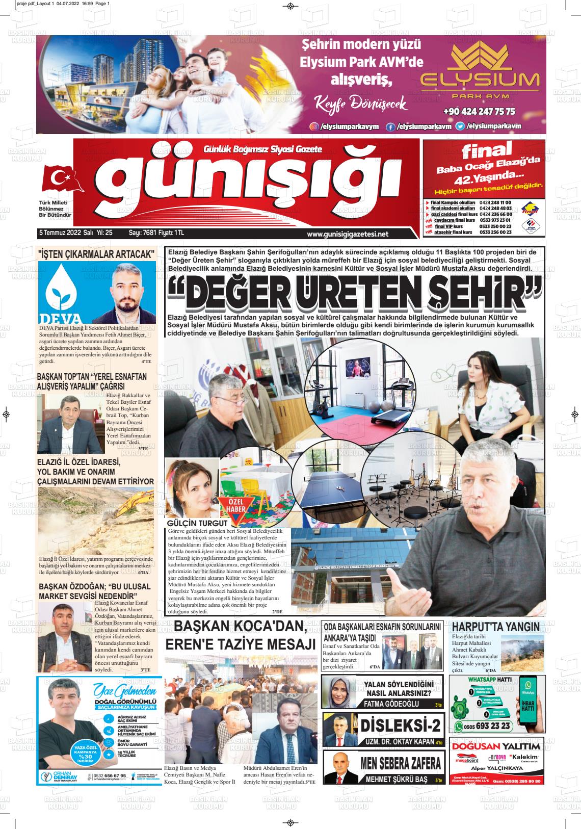 05 Temmuz 2022 Gün Işığı Gazete Manşeti