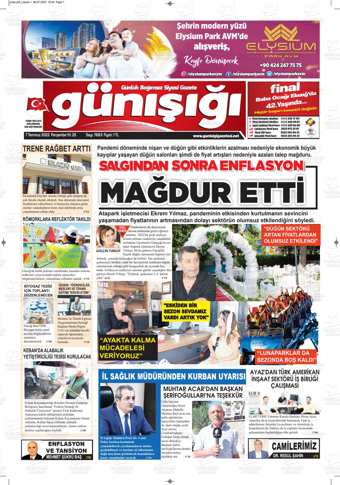 07 Temmuz 2022 Gün Işığı Gazete Manşeti