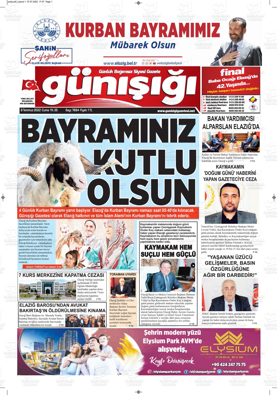 08 Temmuz 2022 Gün Işığı Gazete Manşeti