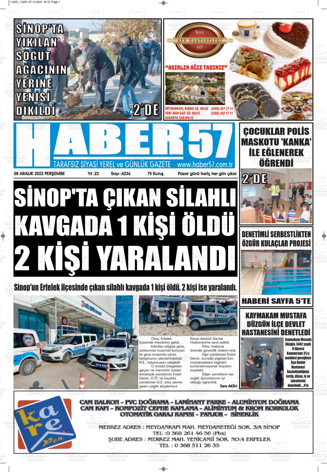 08 Aralık 2022 Haber 57 Gazete Manşeti