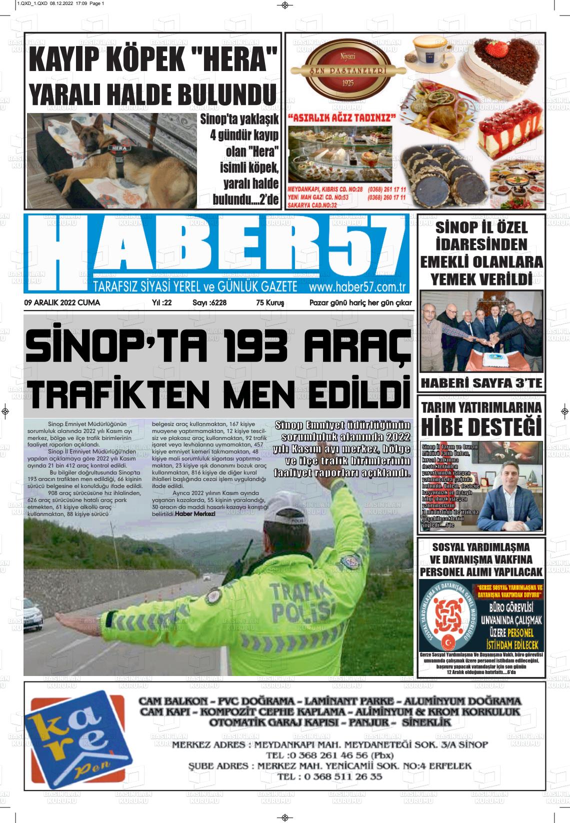 09 Aralık 2022 Haber 57 Gazete Manşeti