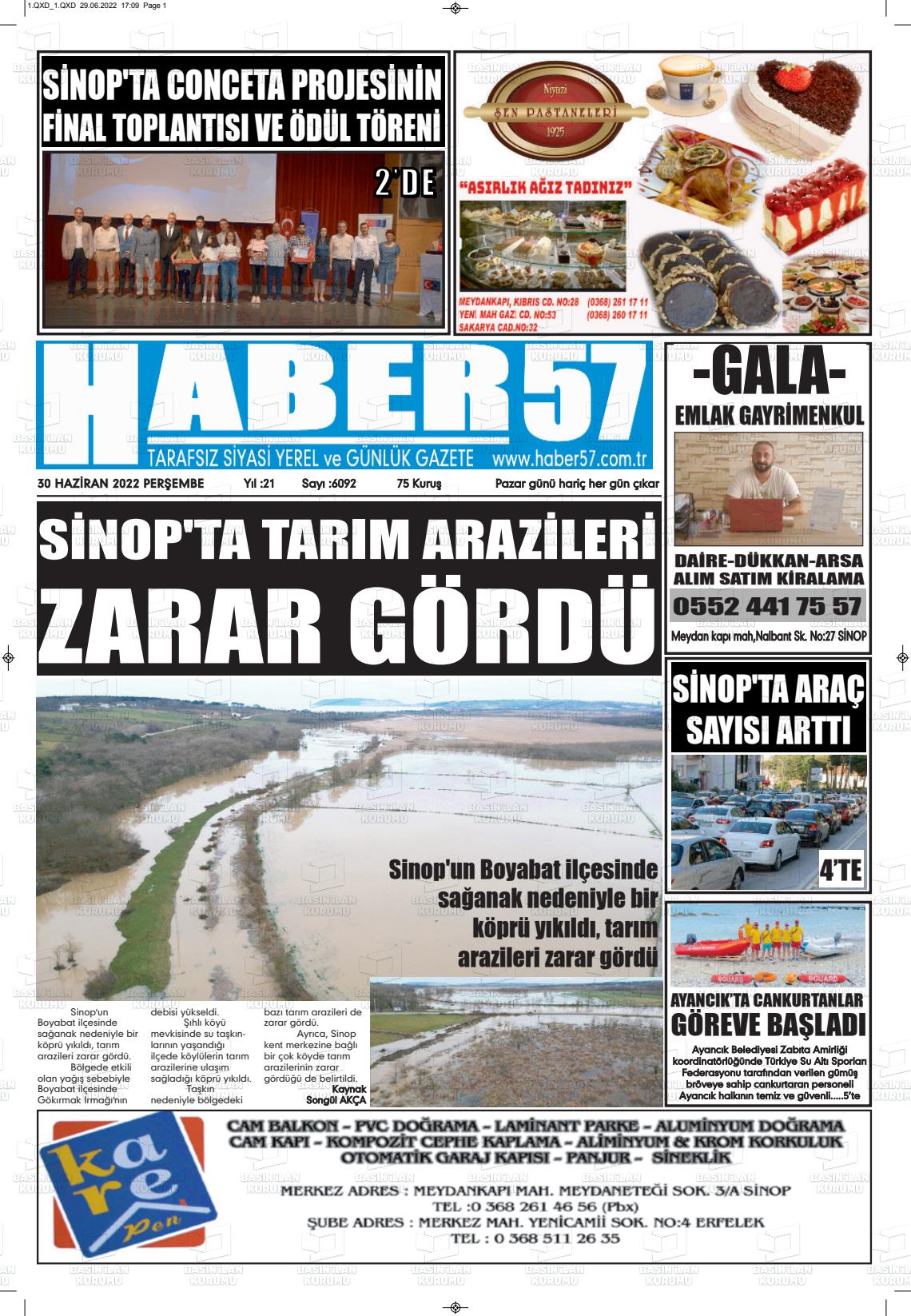 01 Temmuz 2022 Haber 57 Gazete Manşeti