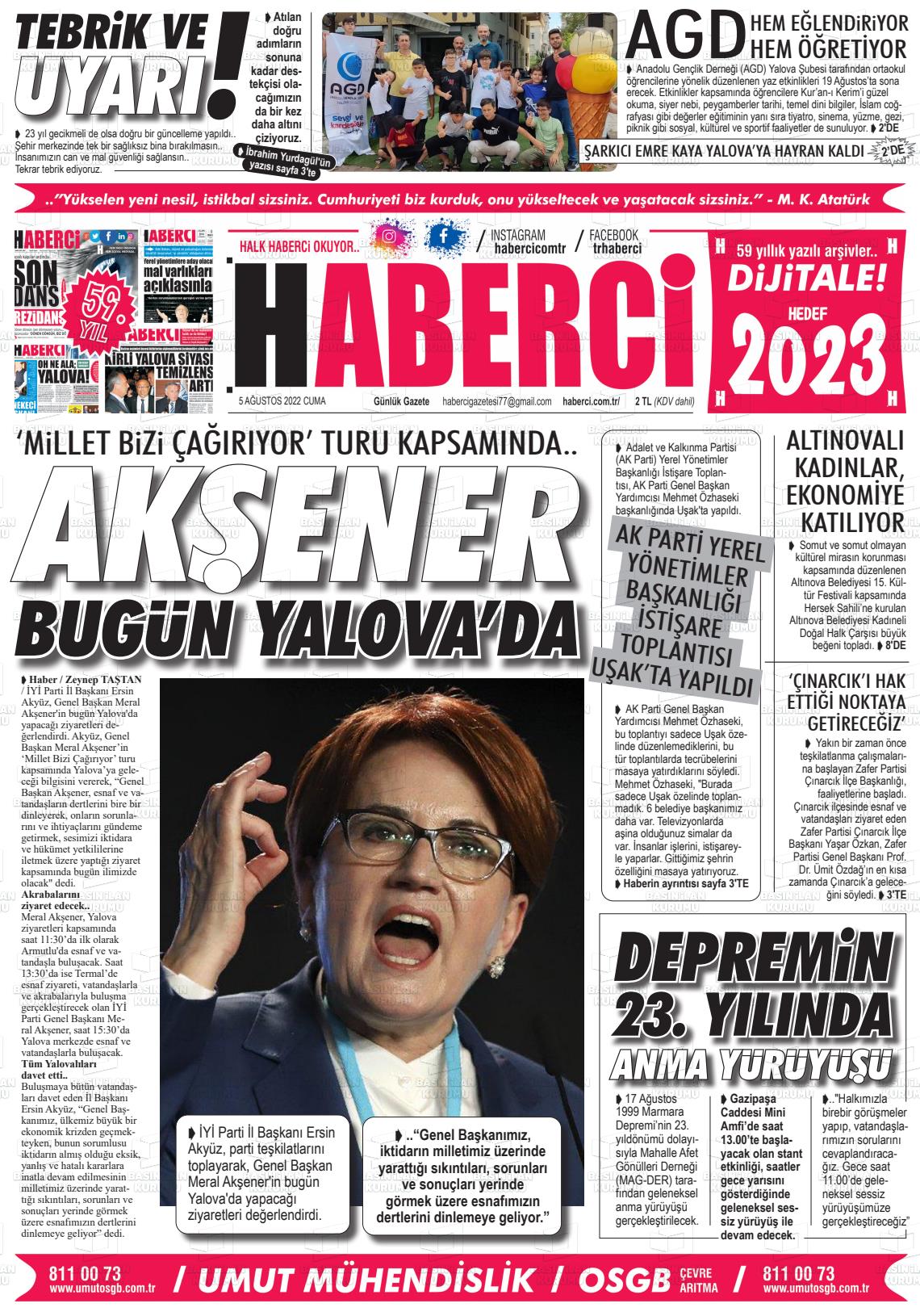 05 Ağustos 2022 Haberci Gazete Manşeti