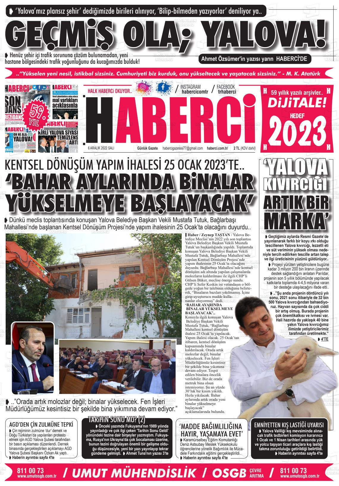 06 Aralık 2022 Haberci Gazete Manşeti