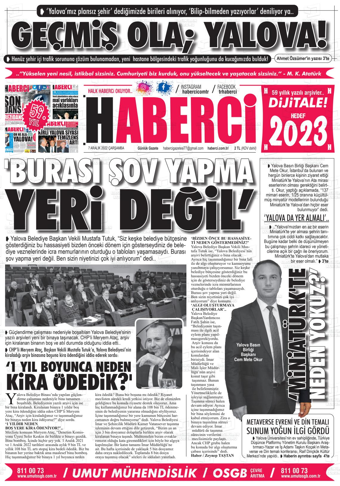 07 Aralık 2022 Haberci Gazete Manşeti