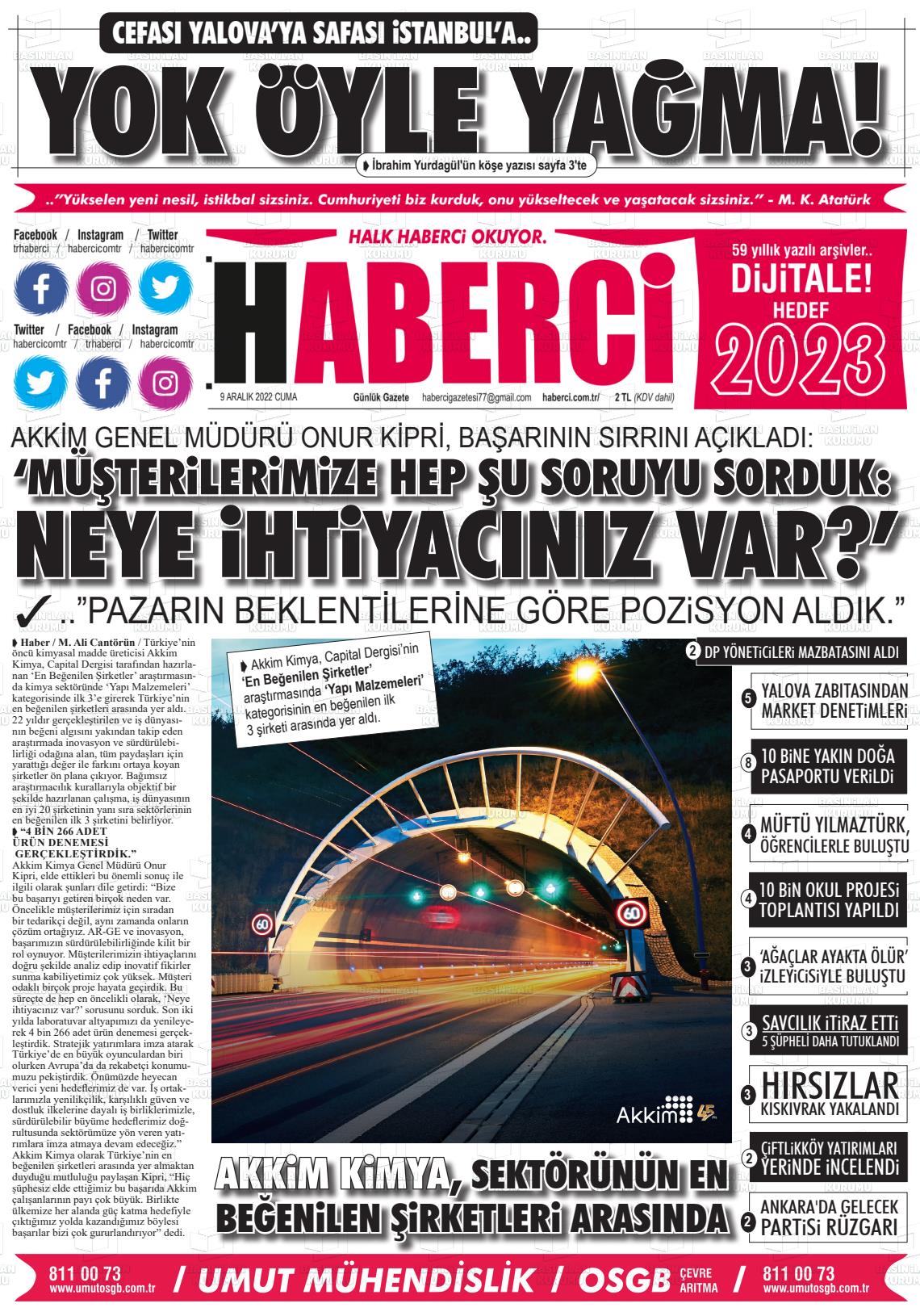 09 Aralık 2022 Haberci Gazete Manşeti