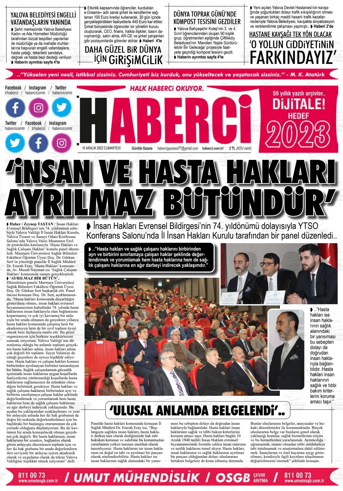 10 Aralık 2022 Haberci Gazete Manşeti