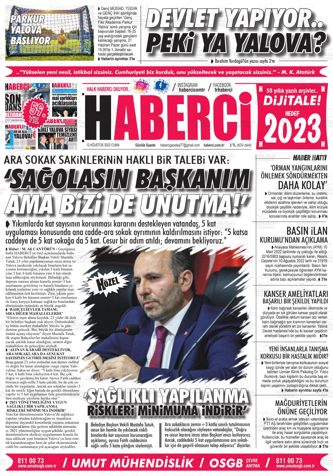 12 Ağustos 2022 Haberci Gazete Manşeti