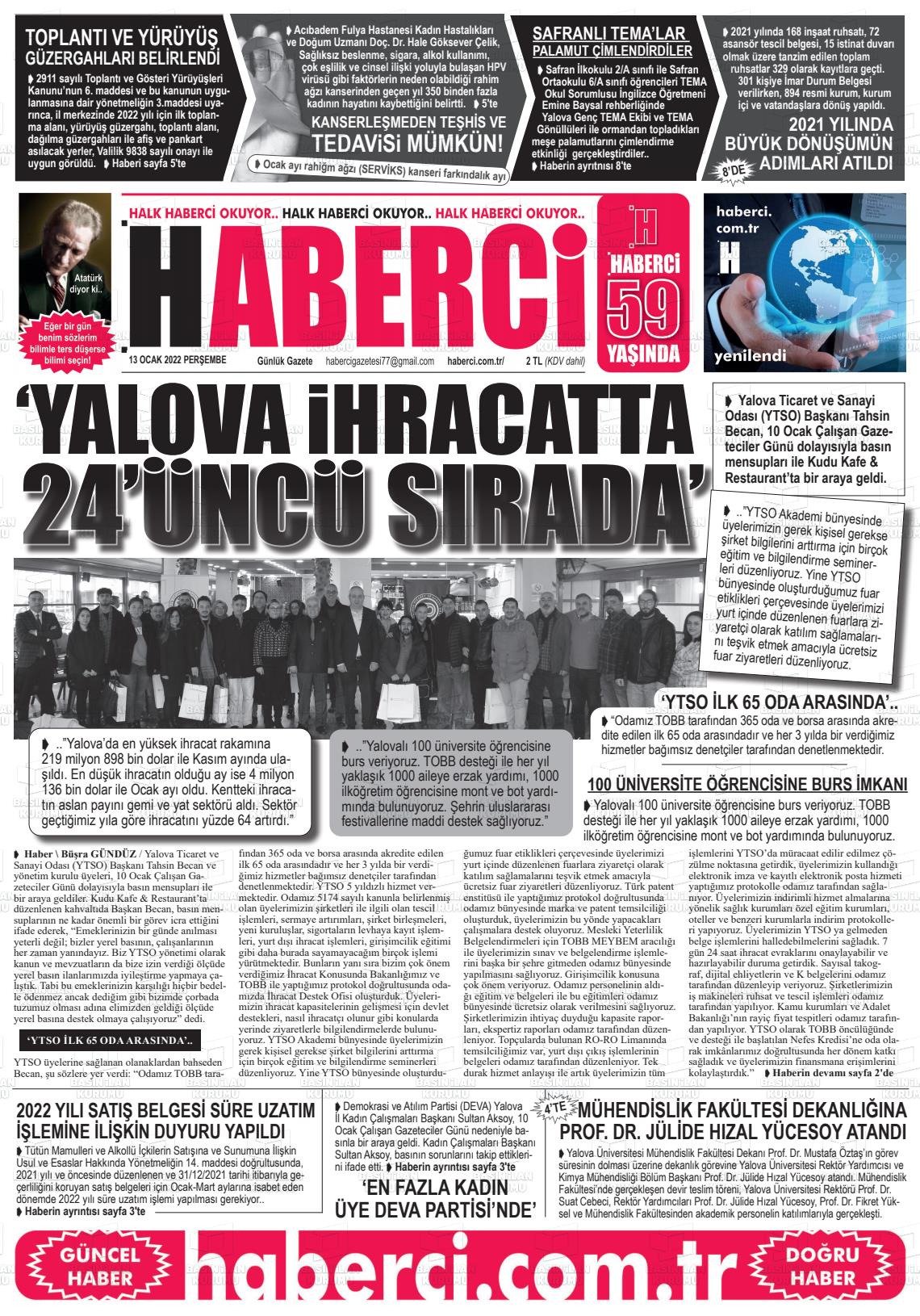 13 Ocak 2022 Haberci Gazete Manşeti