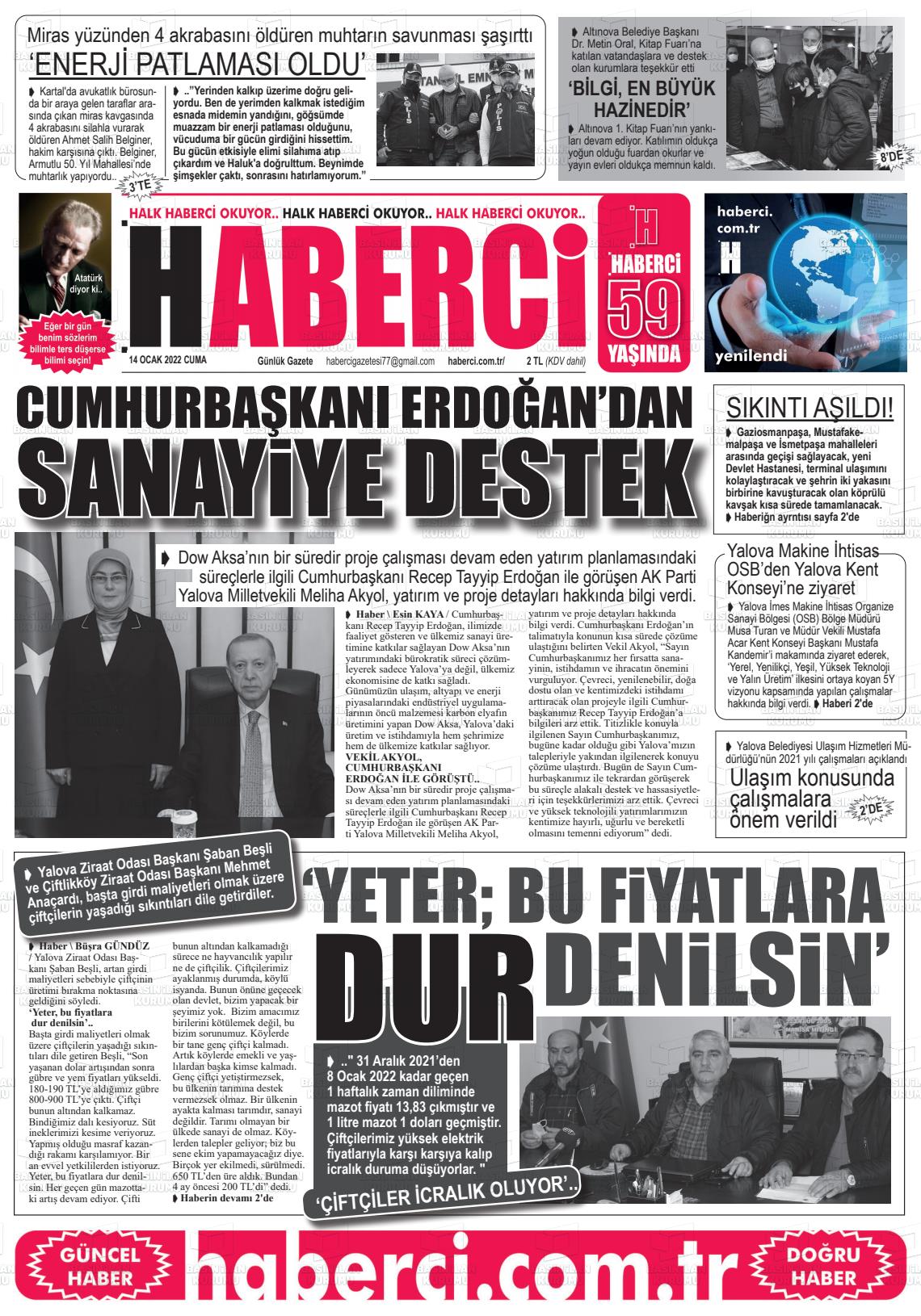 14 Ocak 2022 Haberci Gazete Manşeti