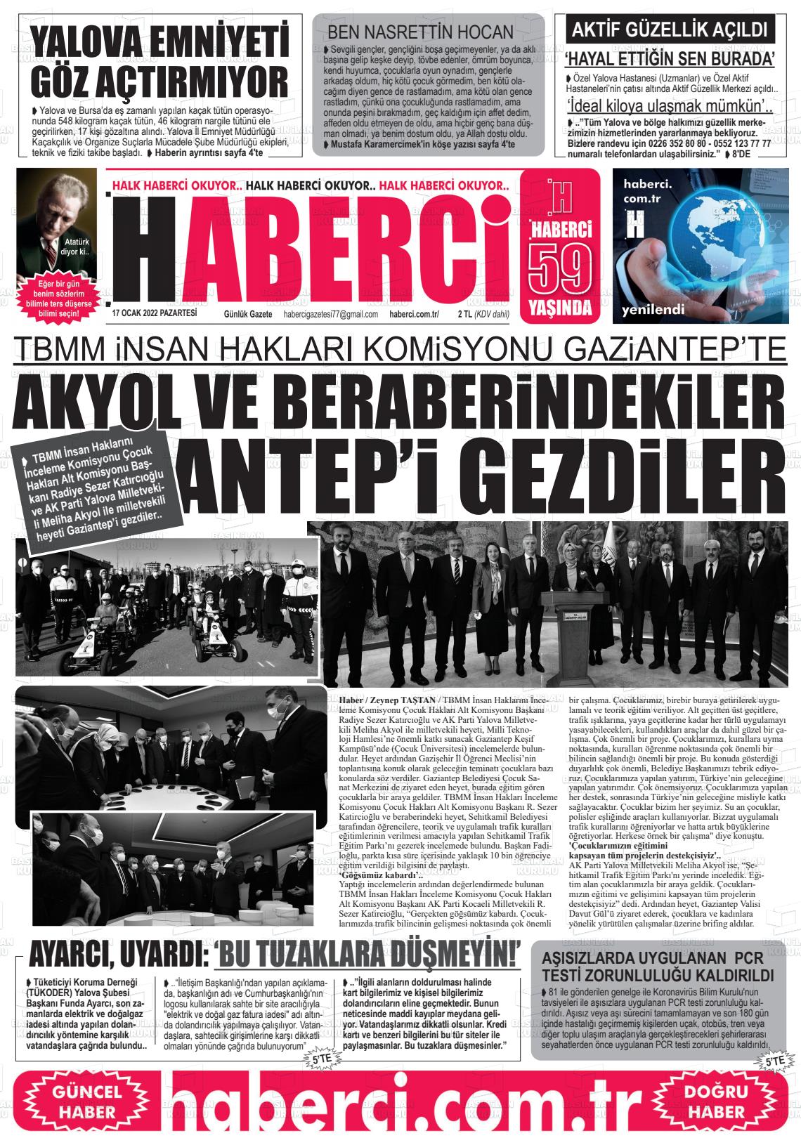 17 Ocak 2022 Haberci Gazete Manşeti