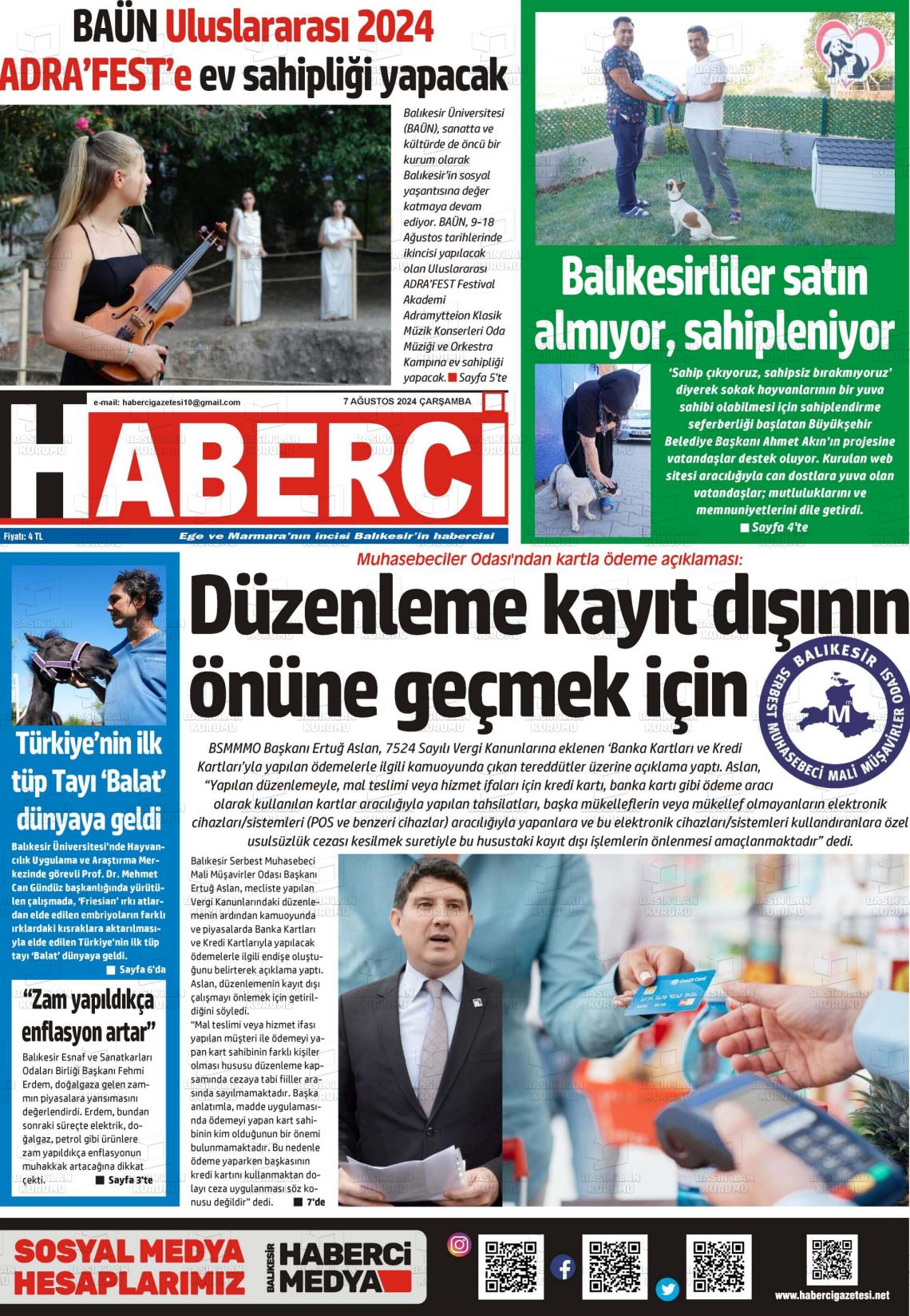 07 Ağustos 2024 Balıkesir Haberci Gazete Manşeti