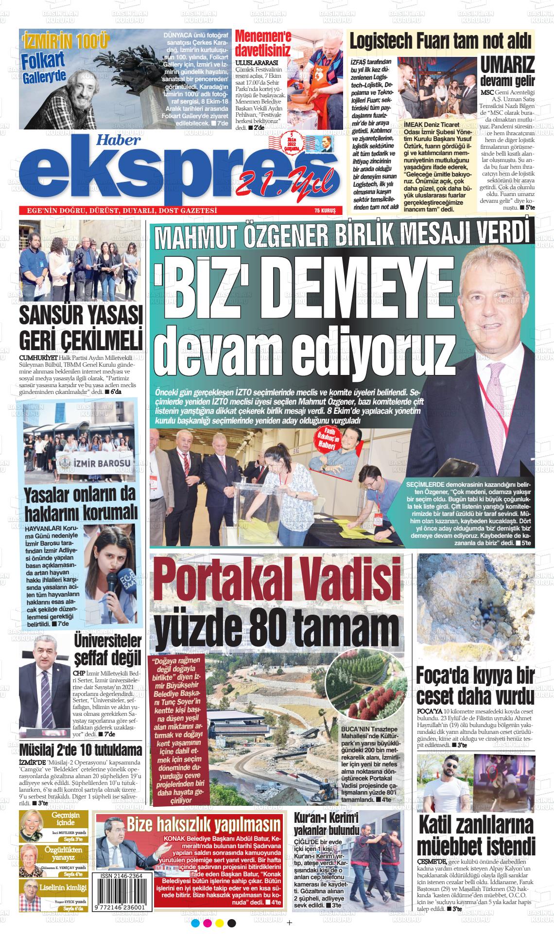 05 Ekim 2022 Haber Ekspres Gazete Manşeti