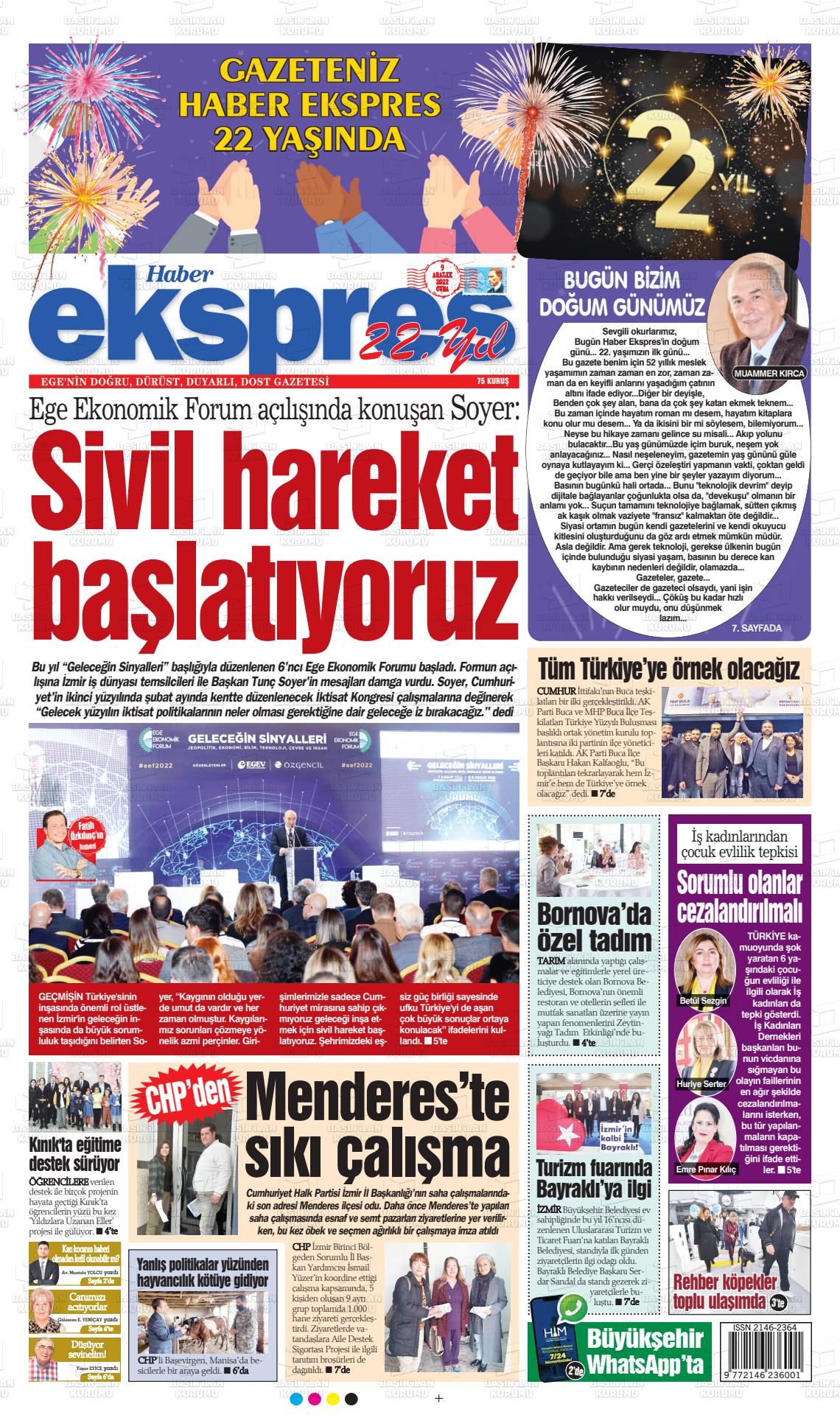 09 Aralık 2022 Haber Ekspres Gazete Manşeti