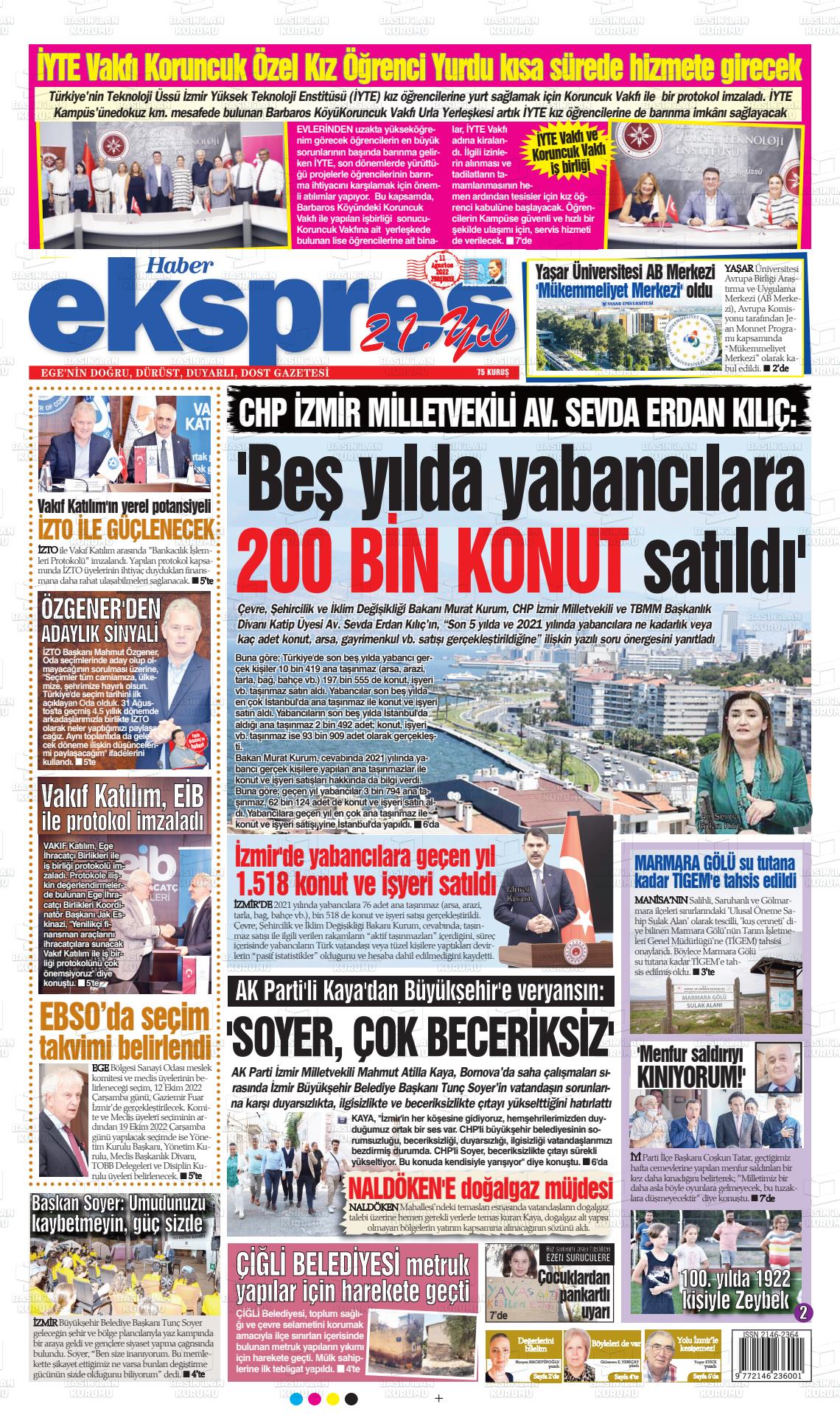 11 Ağustos 2022 Haber Ekspres Gazete Manşeti