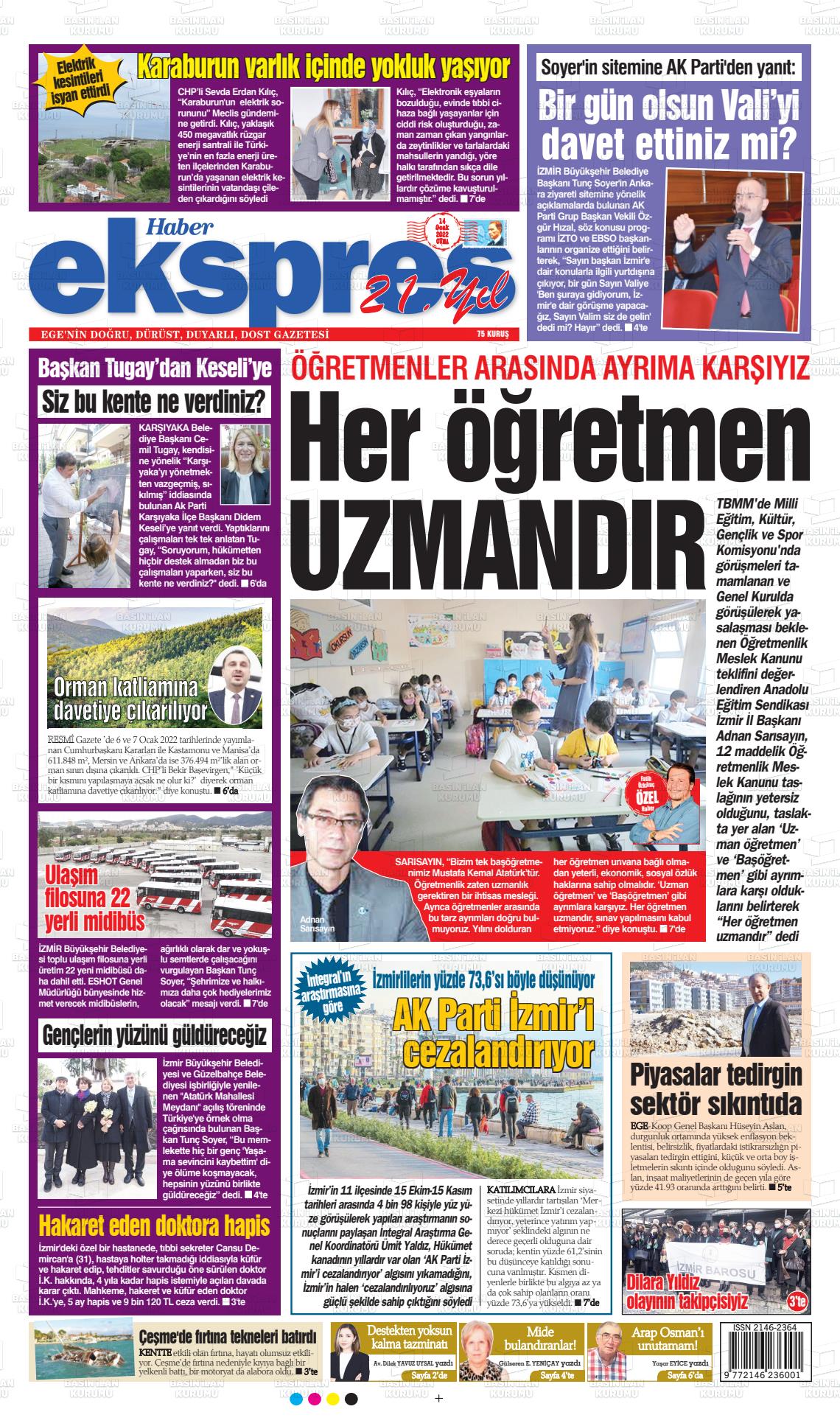 14 Ocak 2022 Haber Ekspres Gazete Manşeti