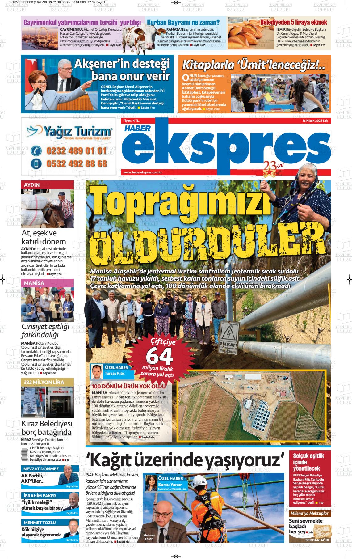 16 Nisan 2024 Haber Ekspres Gazete Manşeti