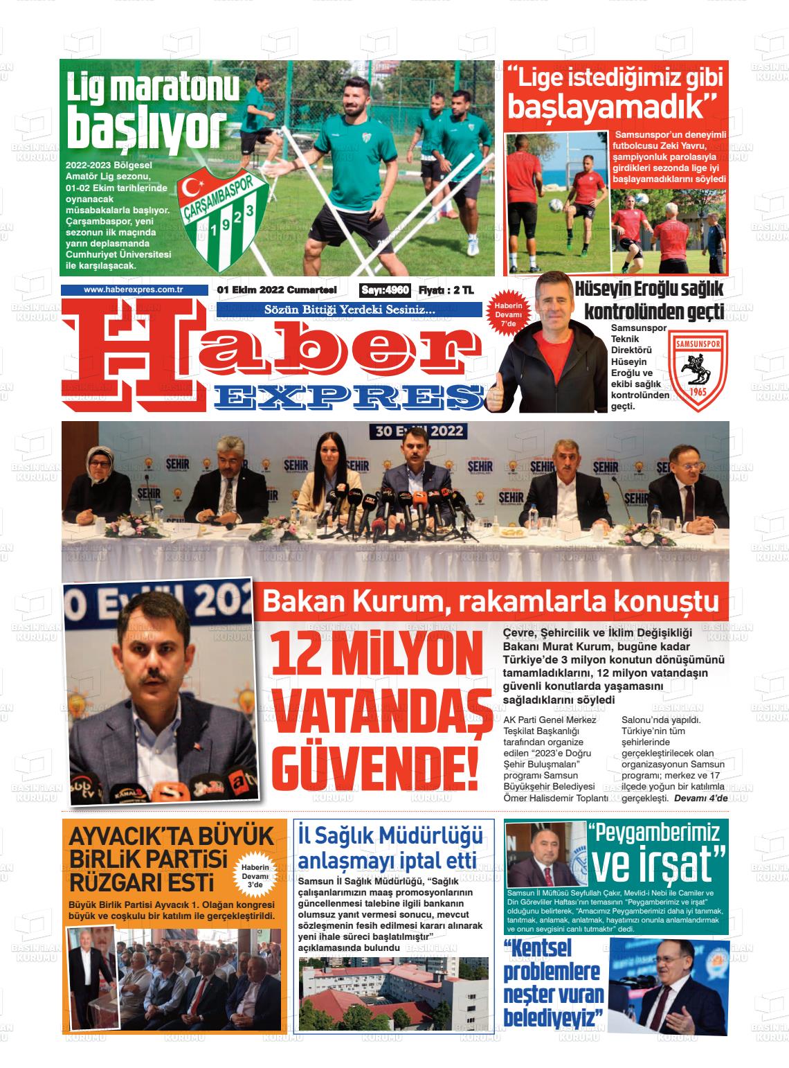 01 Ekim 2022 Haber Expres Gazete Manşeti