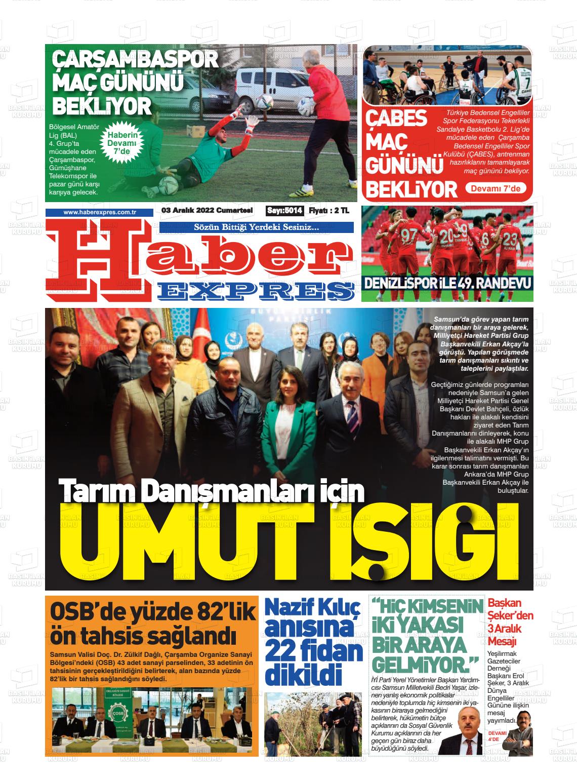 03 Aralık 2022 Haber Expres Gazete Manşeti
