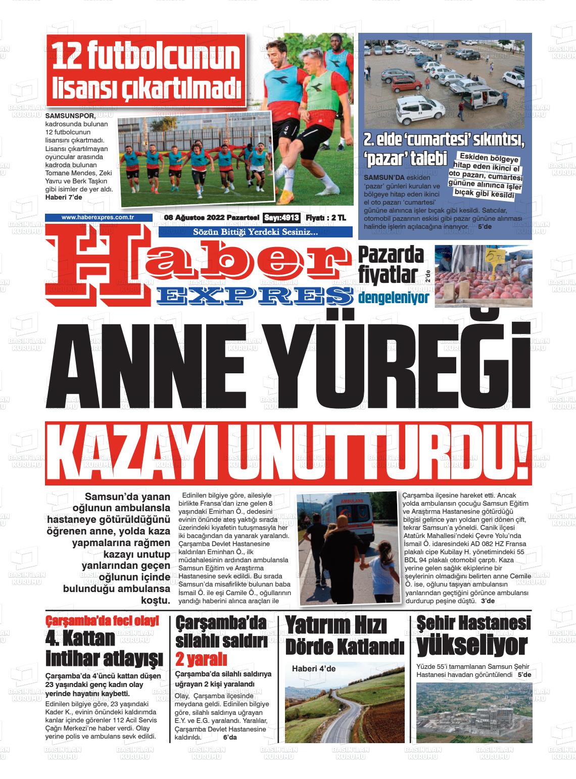 08 Ağustos 2022 Haber Expres Gazete Manşeti