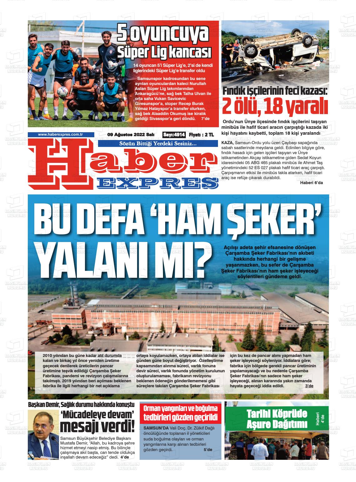 09 Ağustos 2022 Haber Expres Gazete Manşeti