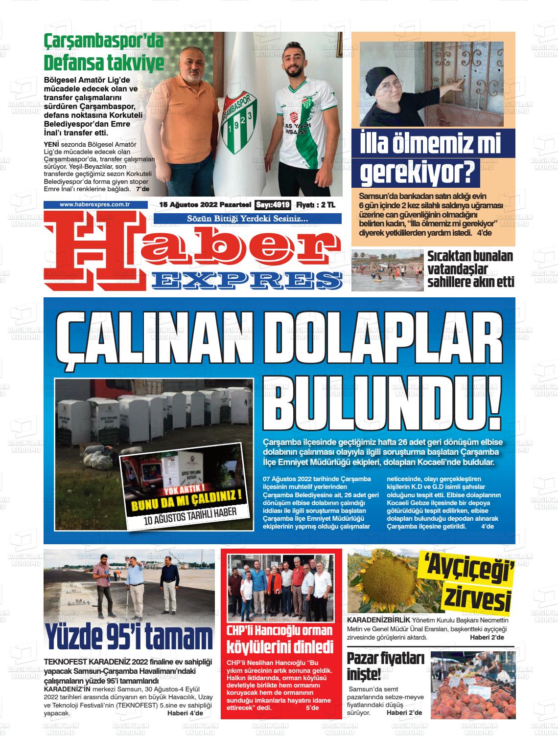 15 Ağustos 2022 Haber Expres Gazete Manşeti