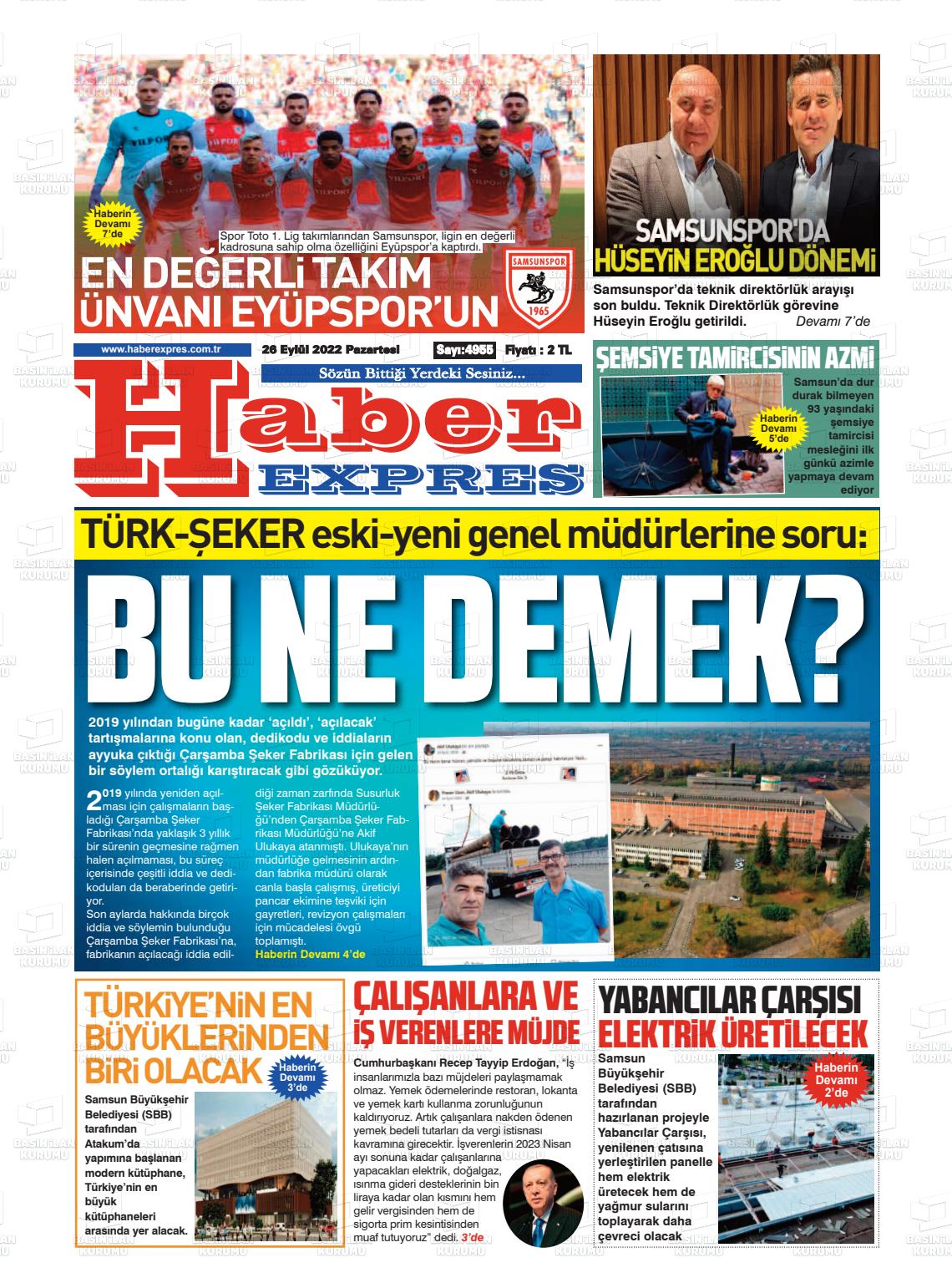 26 Eylül 2022 Haber Expres Gazete Manşeti