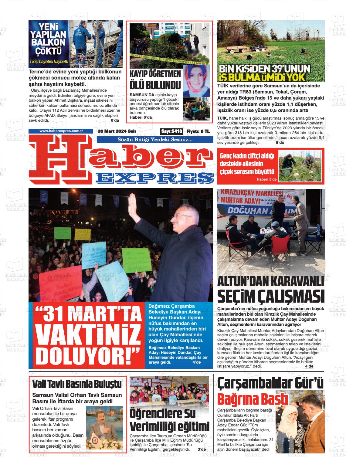 26 Mart 2024 Haber Expres Gazete Manşeti