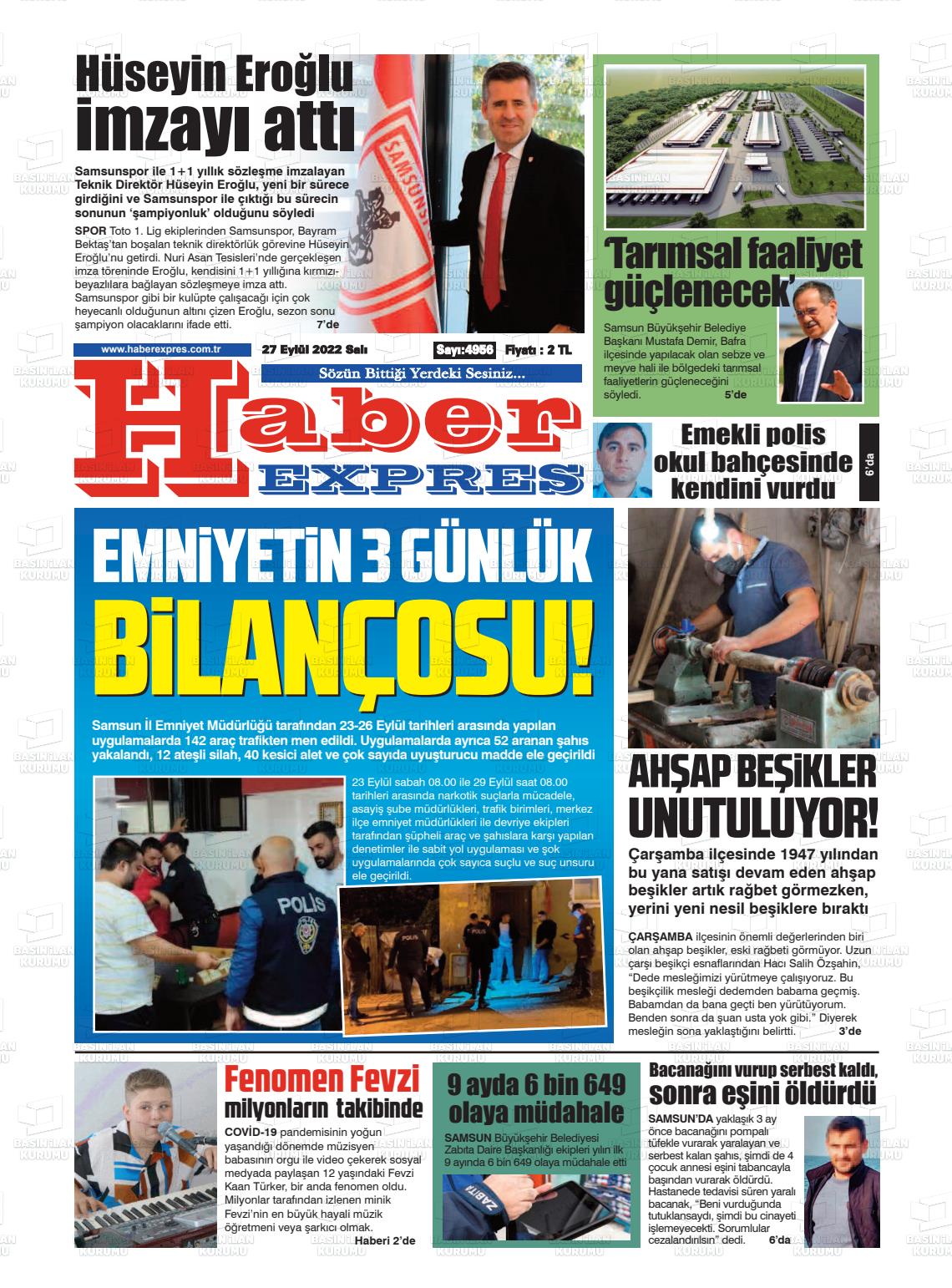 27 Eylül 2022 Haber Expres Gazete Manşeti