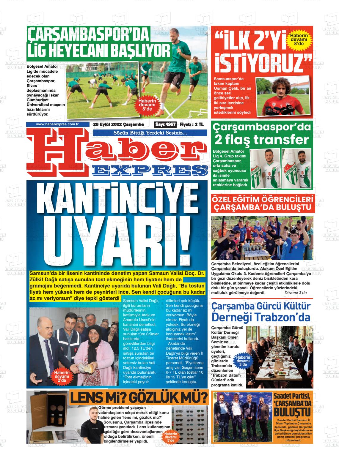 28 Eylül 2022 Haber Expres Gazete Manşeti