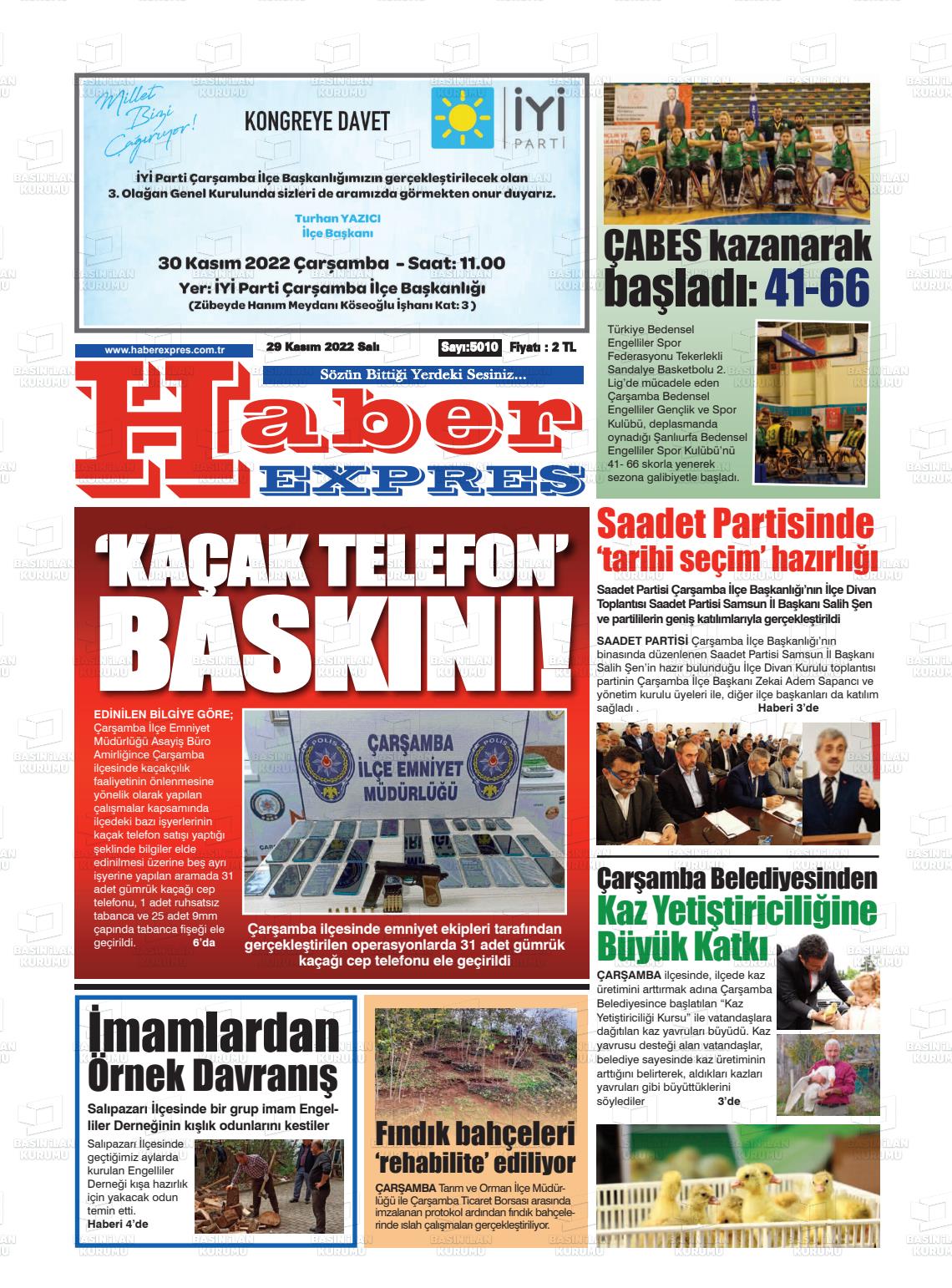 29 Kasım 2022 Haber Expres Gazete Manşeti