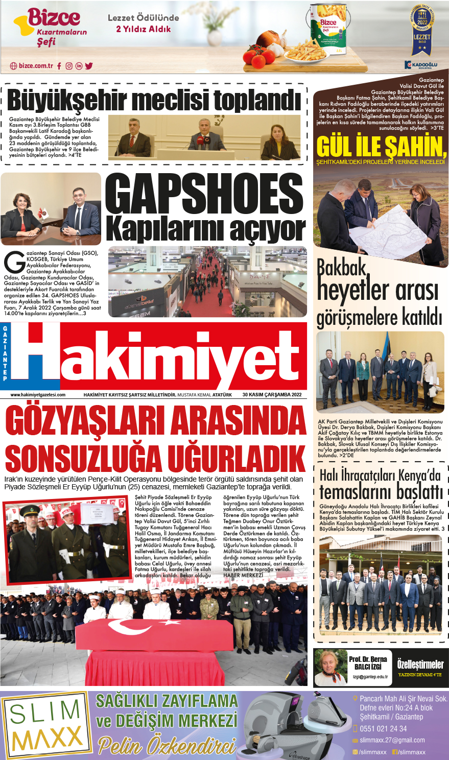 06 Aralık 2022 Gaziantep Hakimiyet Gazete Manşeti
