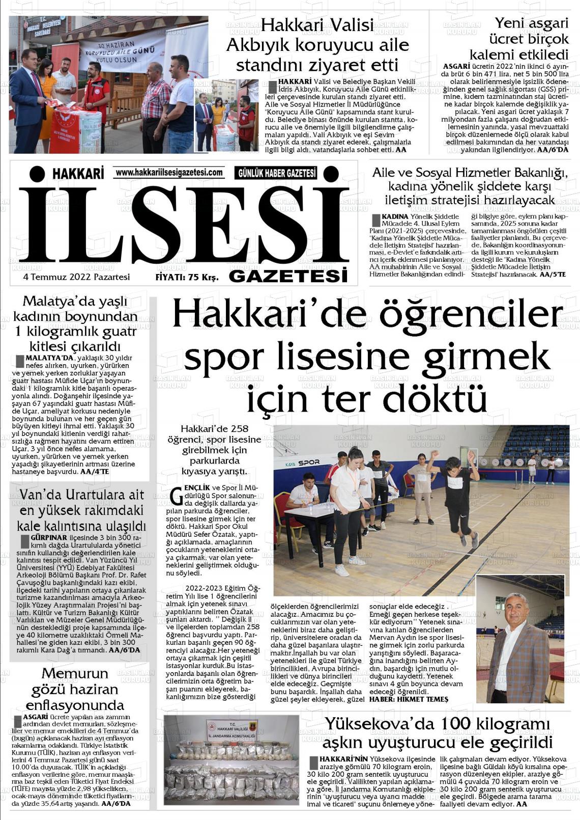 04 Temmuz 2022 Hakkari İl Sesi Gazete Manşeti