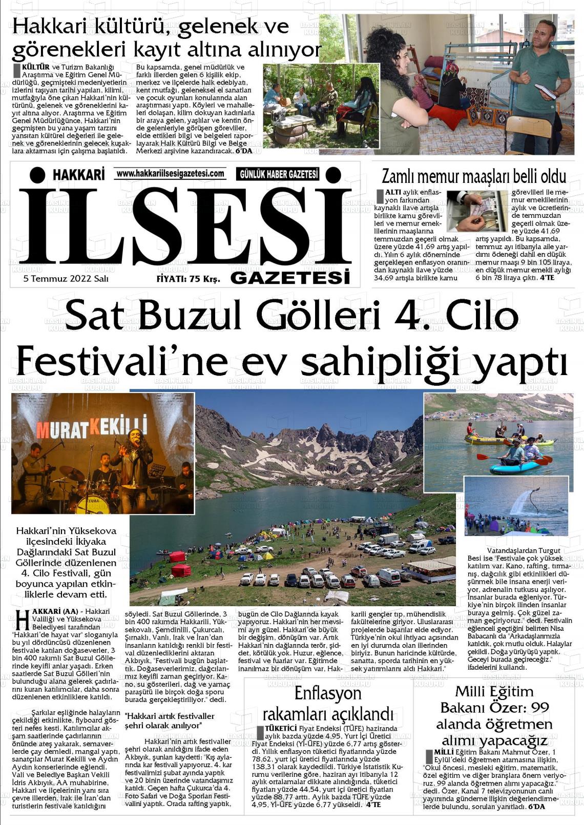 05 Temmuz 2022 Hakkari İl Sesi Gazete Manşeti